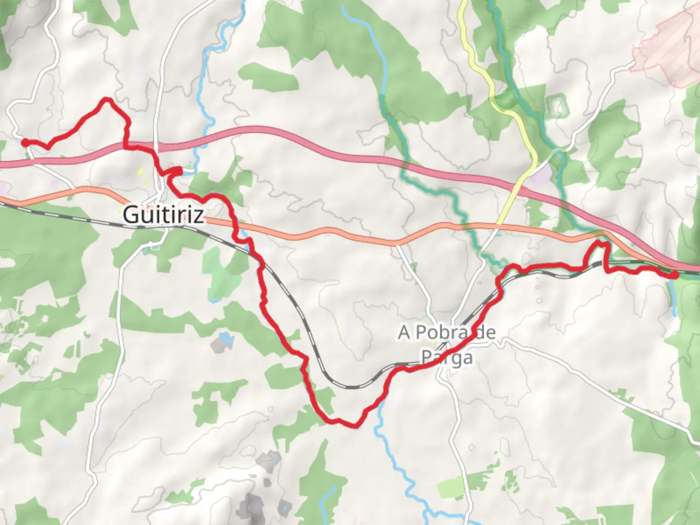 An image depicting the trail Ruta da Auga de Guitiriz PR G 99 and its surrounding area.
