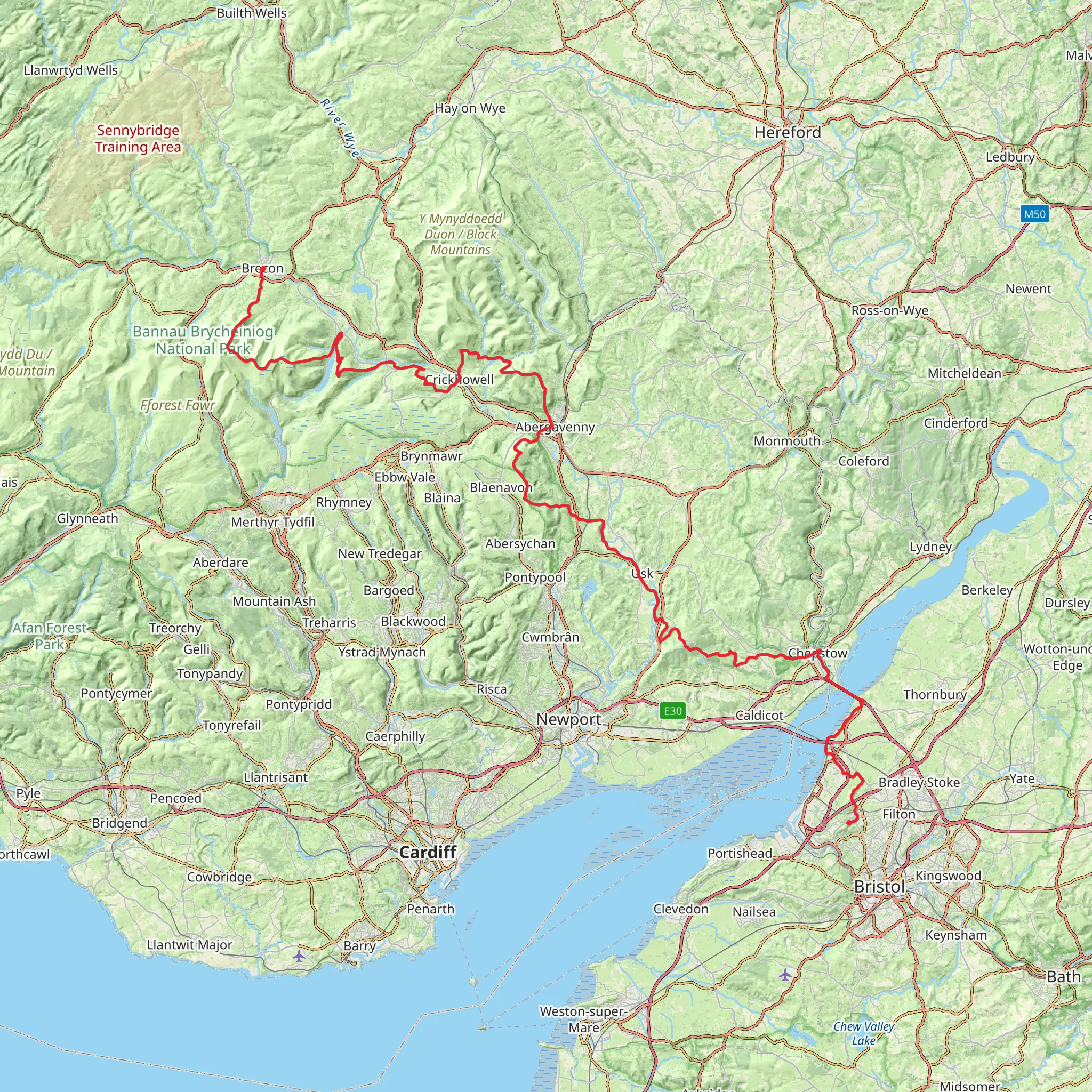 Bristol to Brecon Walk mobile static map