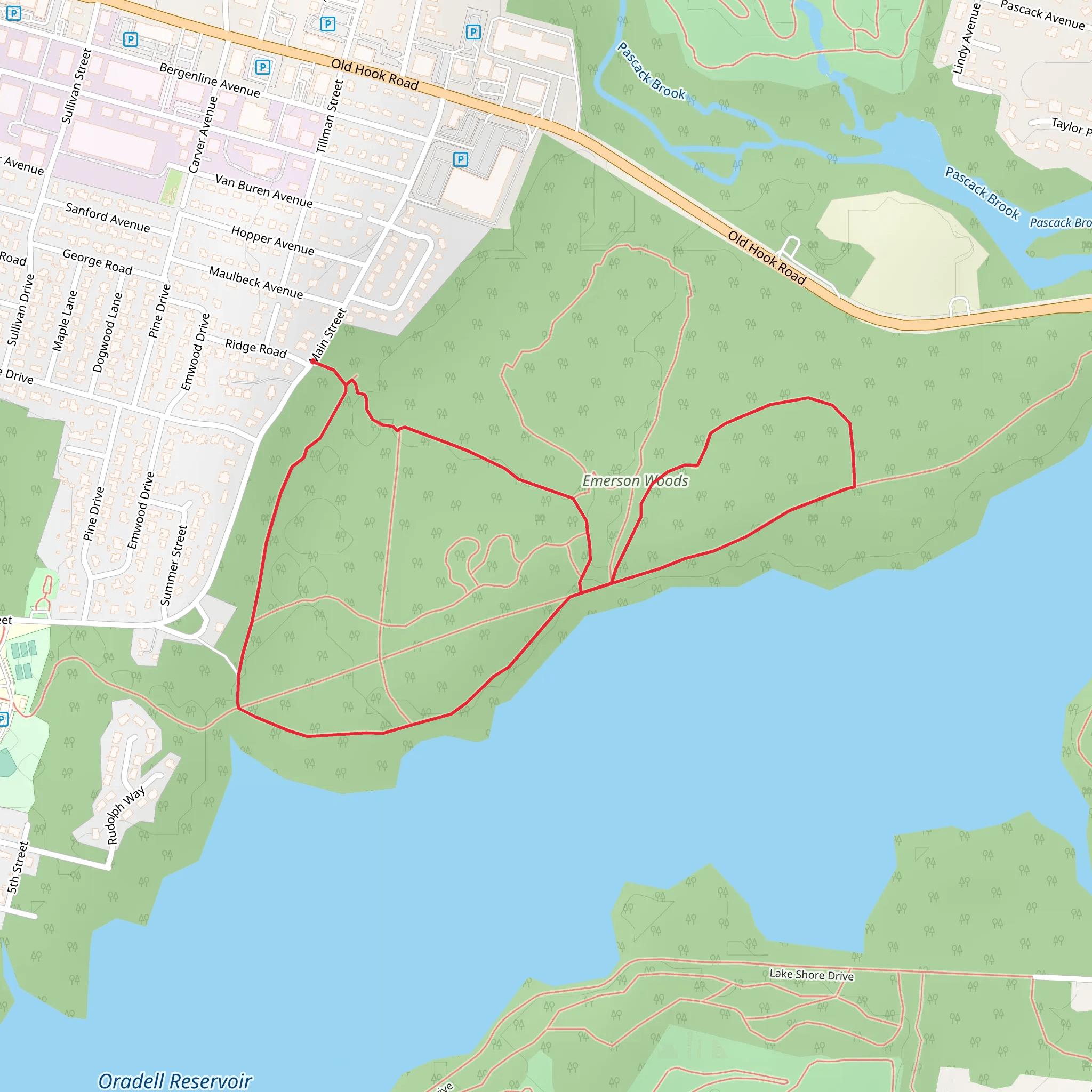 Loop along Oradell Reservoir - Emerson Woods mobile static map