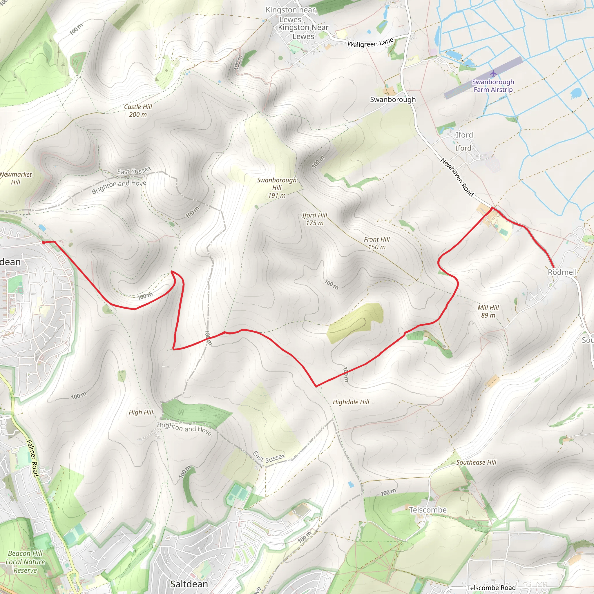 Meridian Line Walk - Rodmell mobile static map