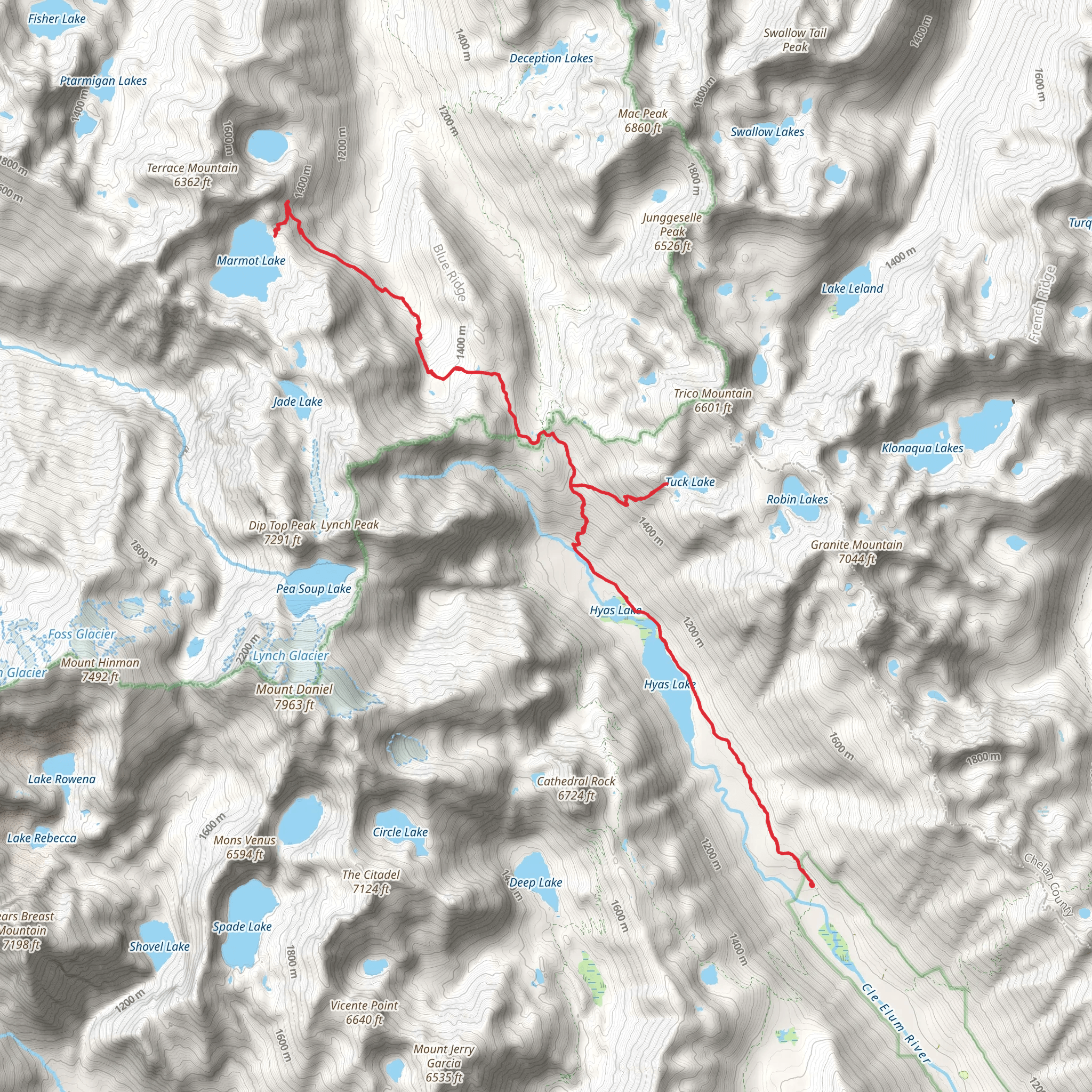 Tuck Lake and Marmot Lake via Deception Pass Trail mobile static map
