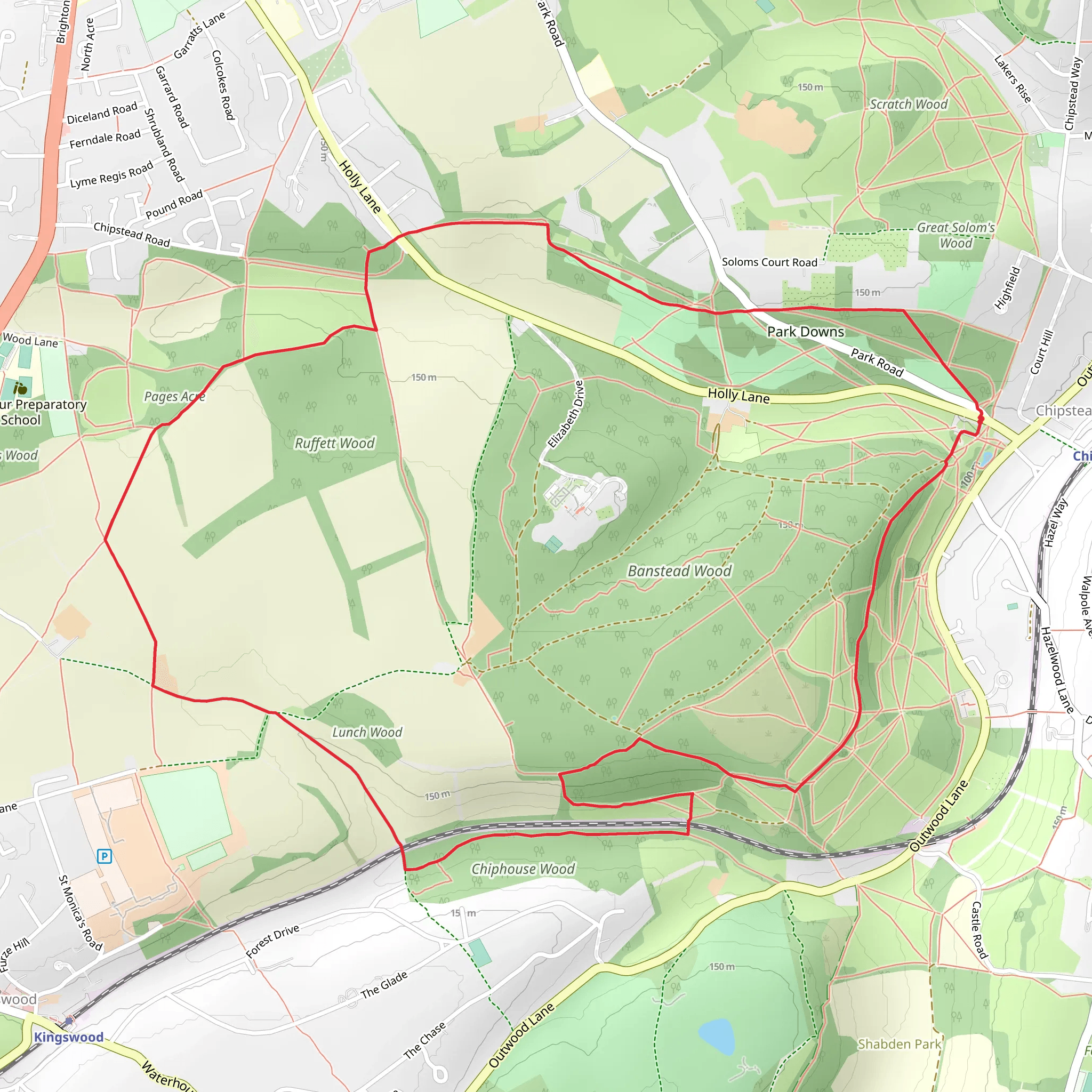 Park Downs and Banstead Wood Loop mobile static map