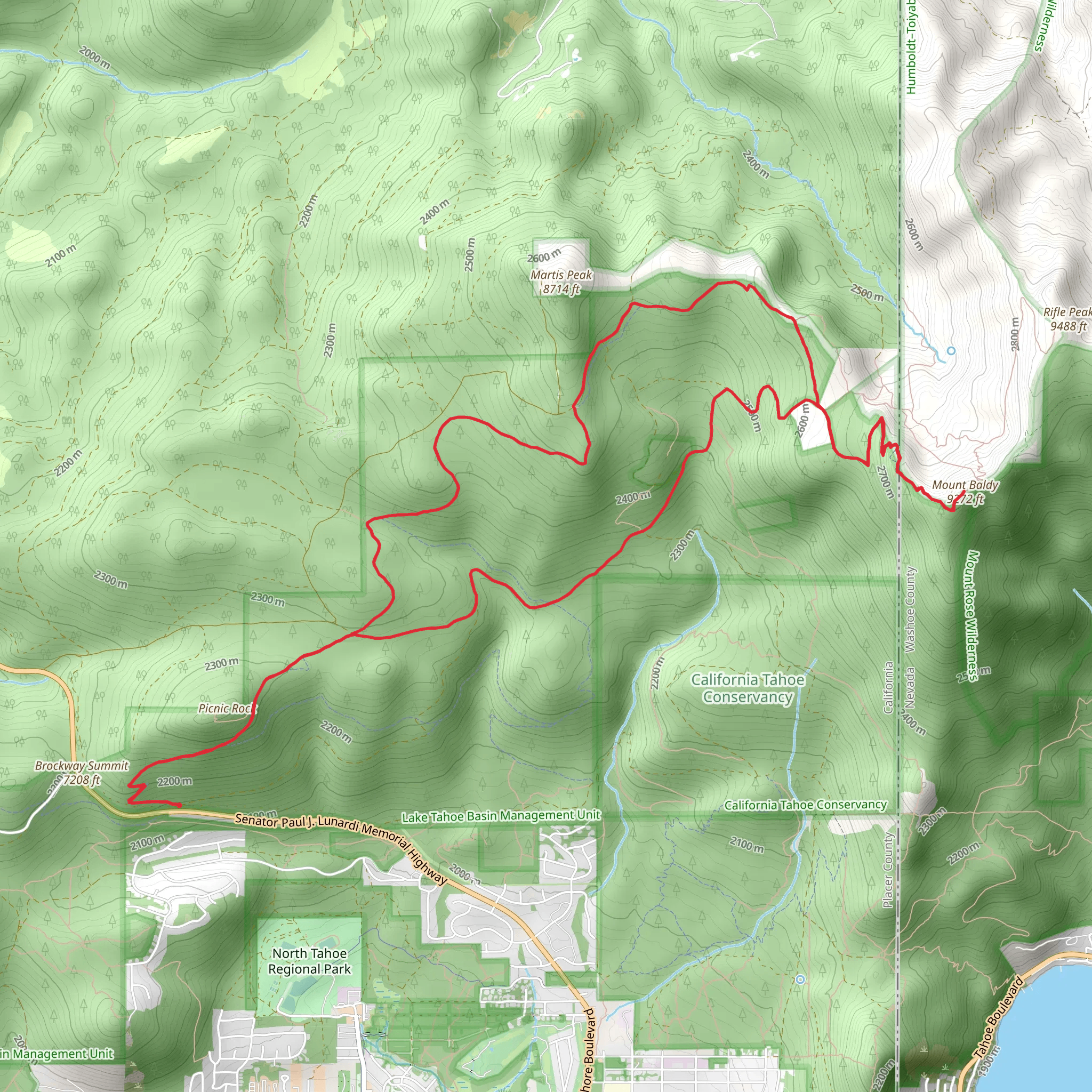 Picnic Rock and Mount Baldy via Tahoe Rim Trail mobile static map
