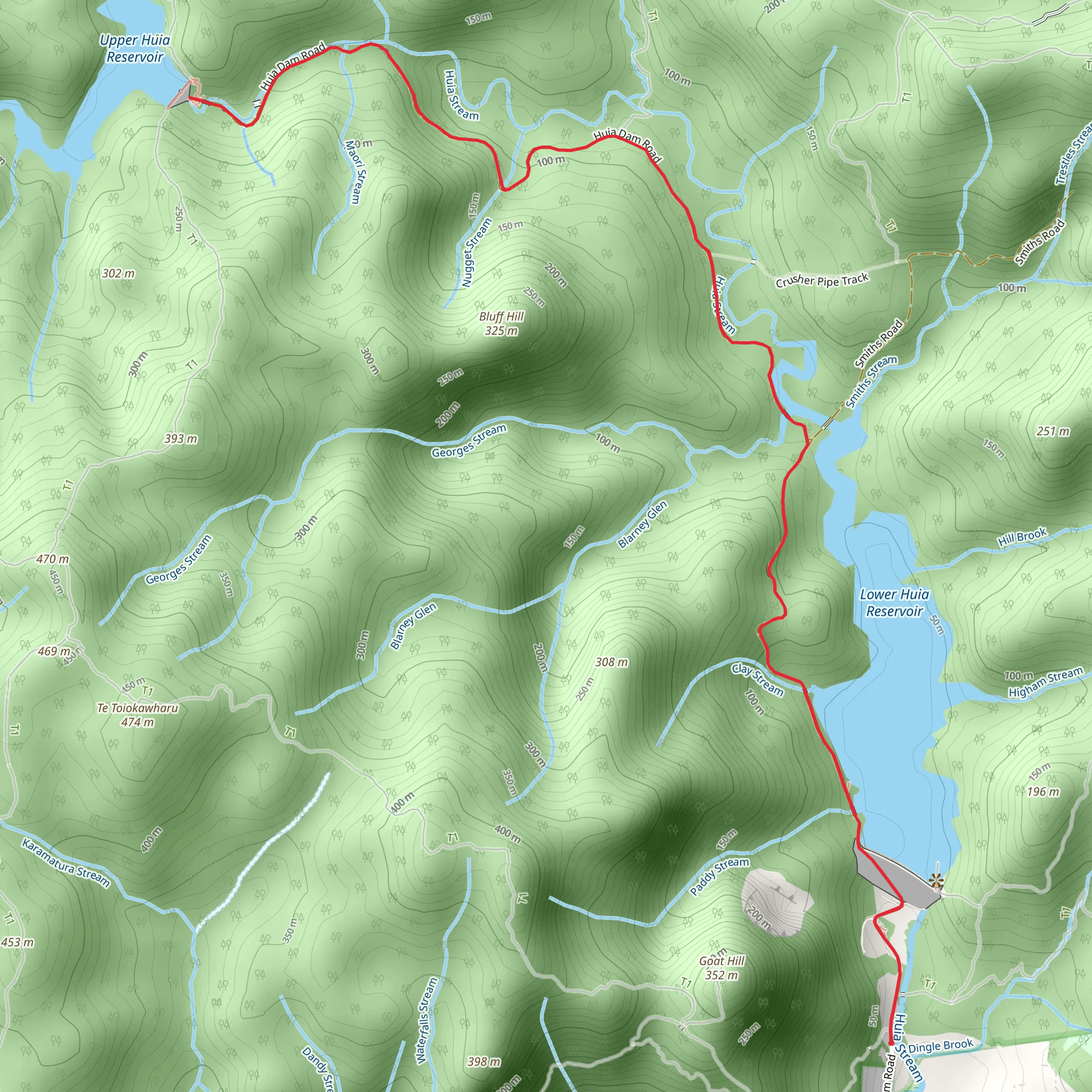 Upper Huia Dam via Huia Dam Road mobile static map
