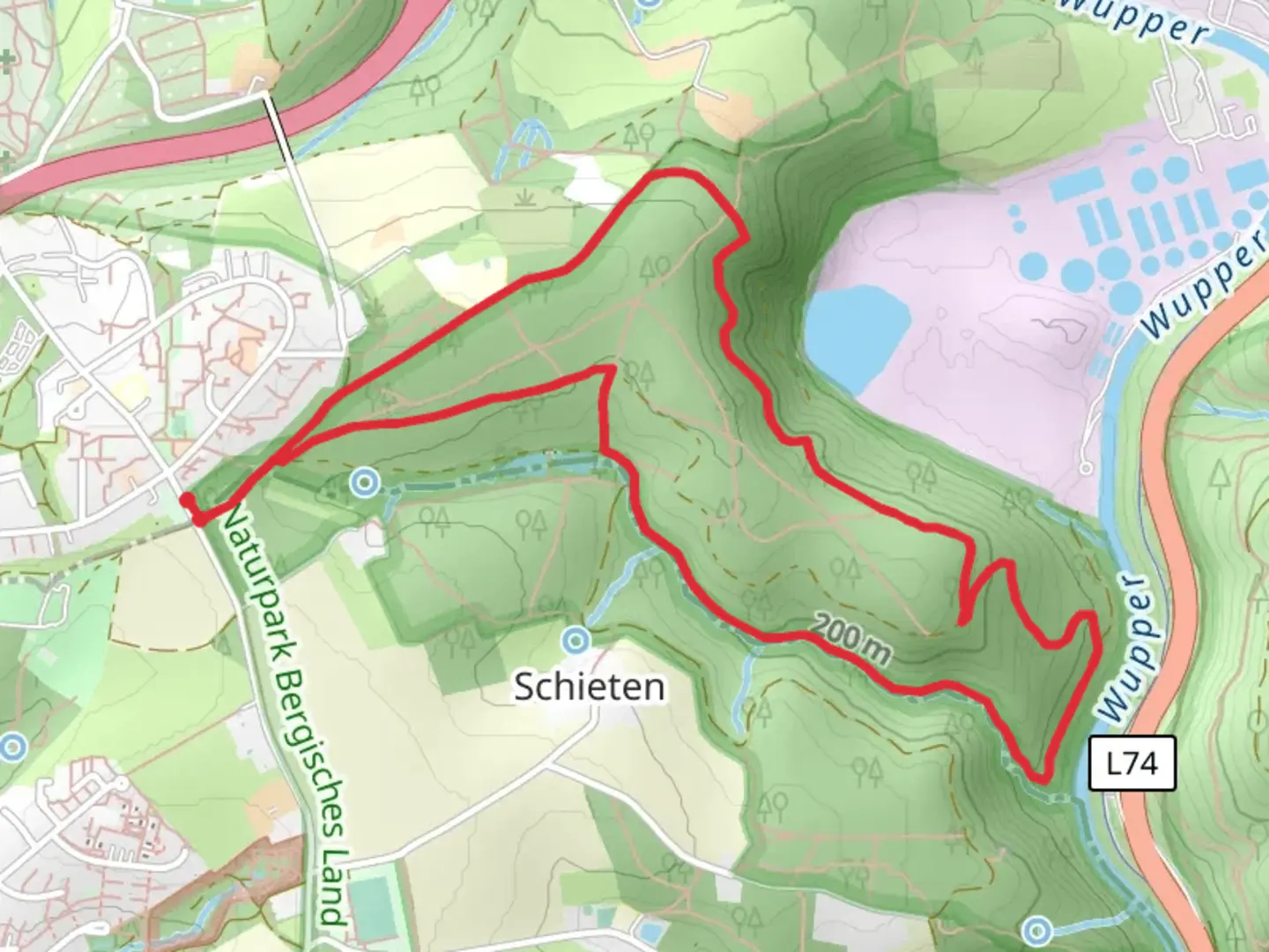 An image depicting the trail Steinbach via Rundweg - Rosskamper Hoehe Loop and its surrounding area.