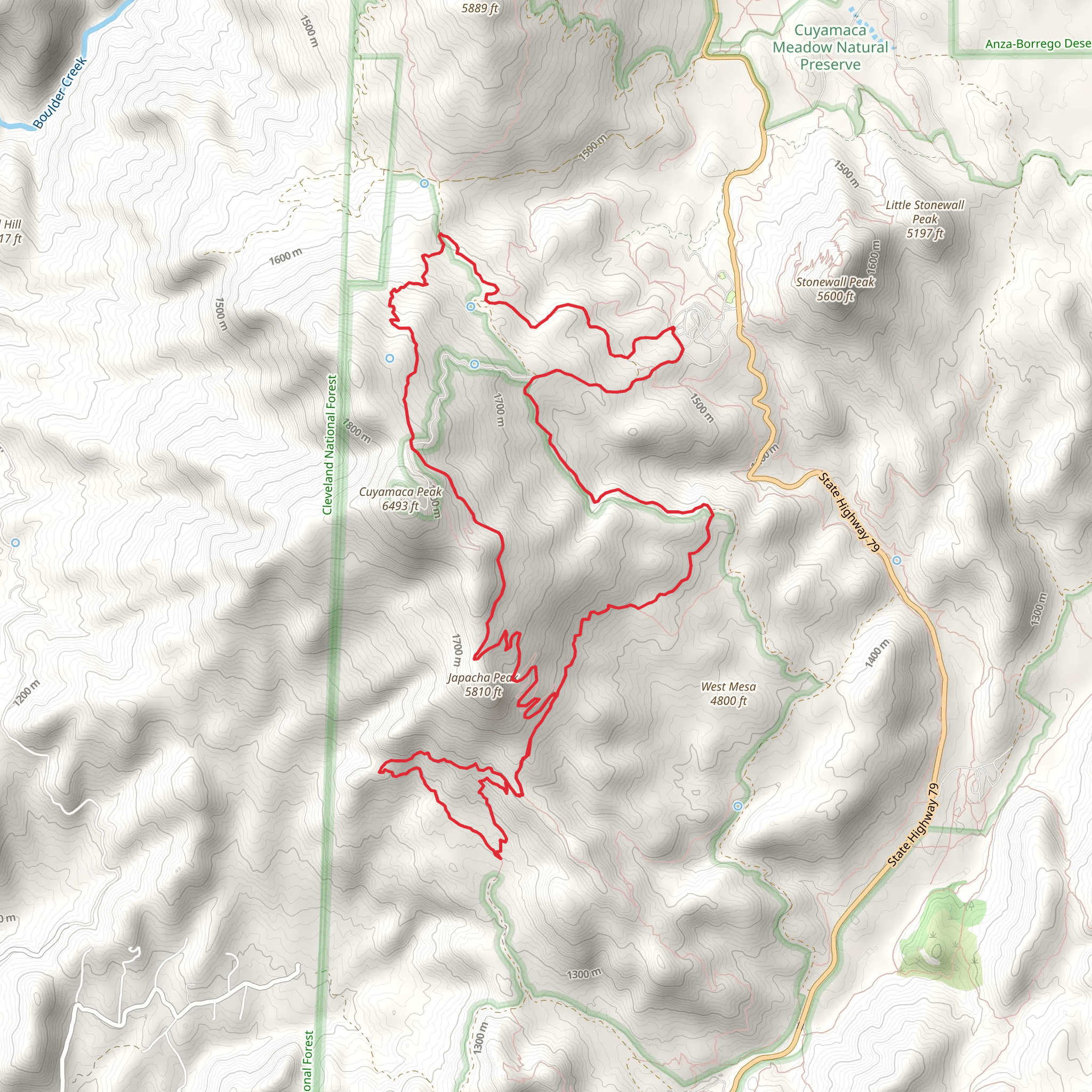 Japacha Peak and Cuyamaca Peak Loop mobile static map