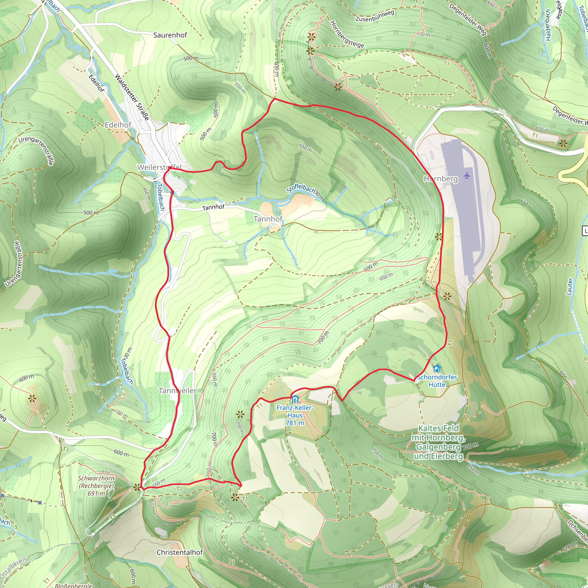 Hornberg, Steinbuhl and Tannhaldenstein Loop mobile static map