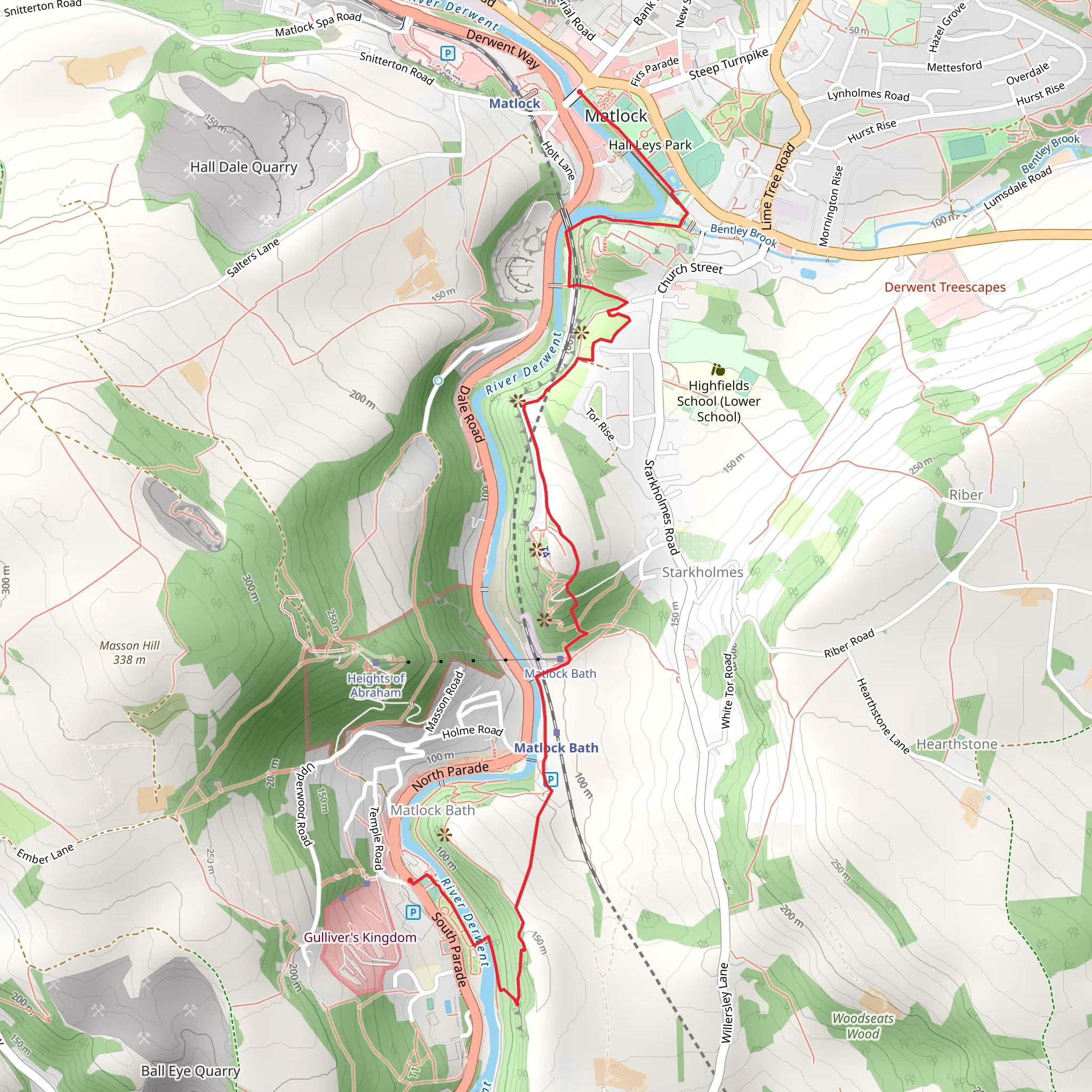 High Tor, Giddy Edge and Lovers Walk - Matlock to Matlock Bath mobile static map