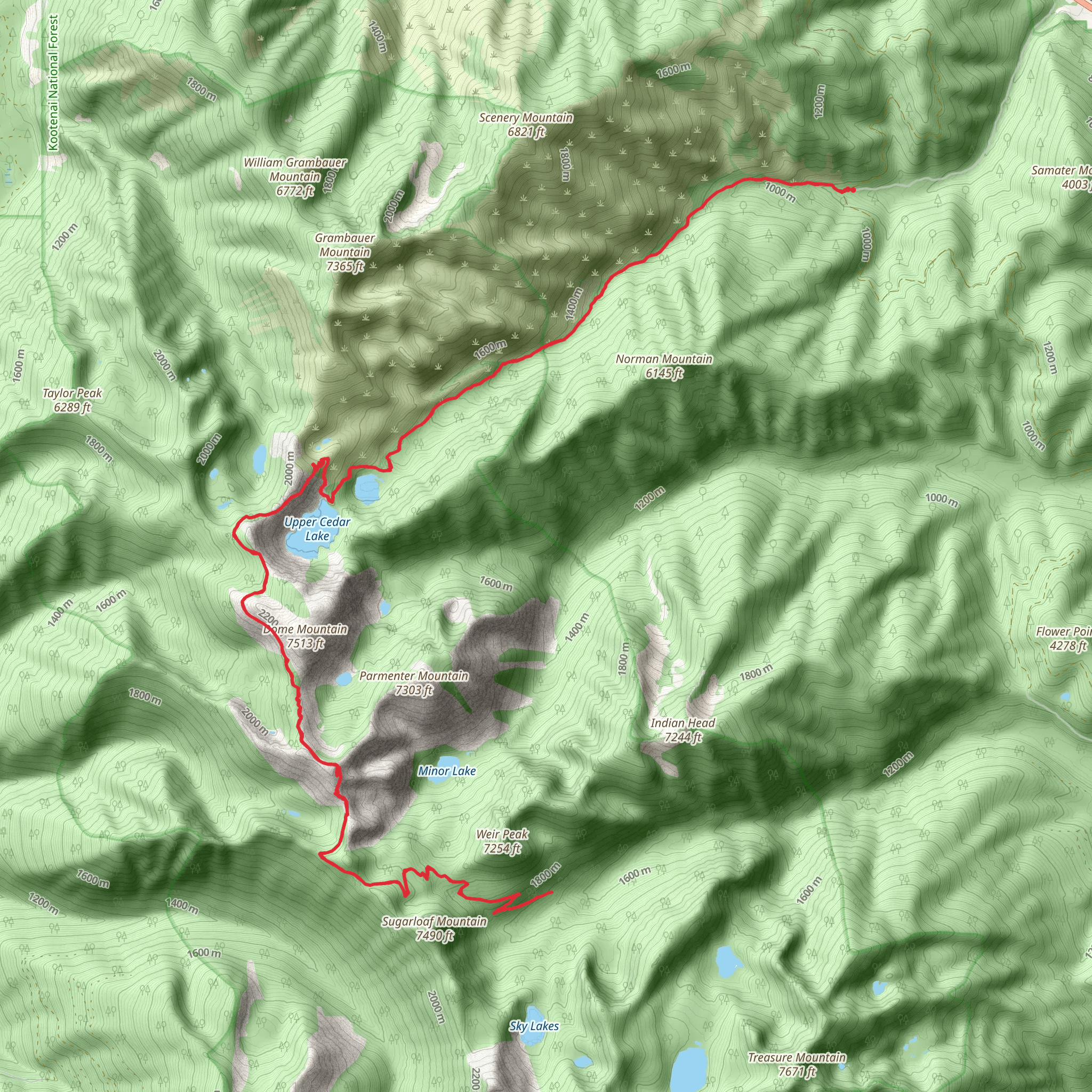 Cabinet Divide North Trail via Cedar Creek Trail mobile static map
