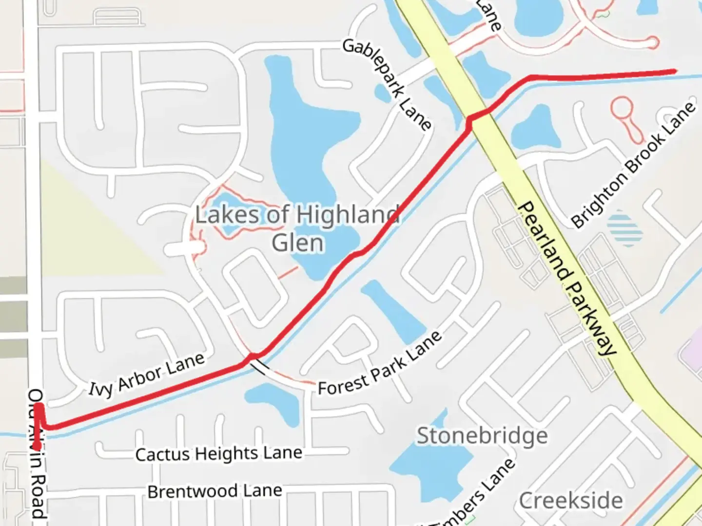 An image depicting the trail Pearland Parkway to Clear Creek and its surrounding area.