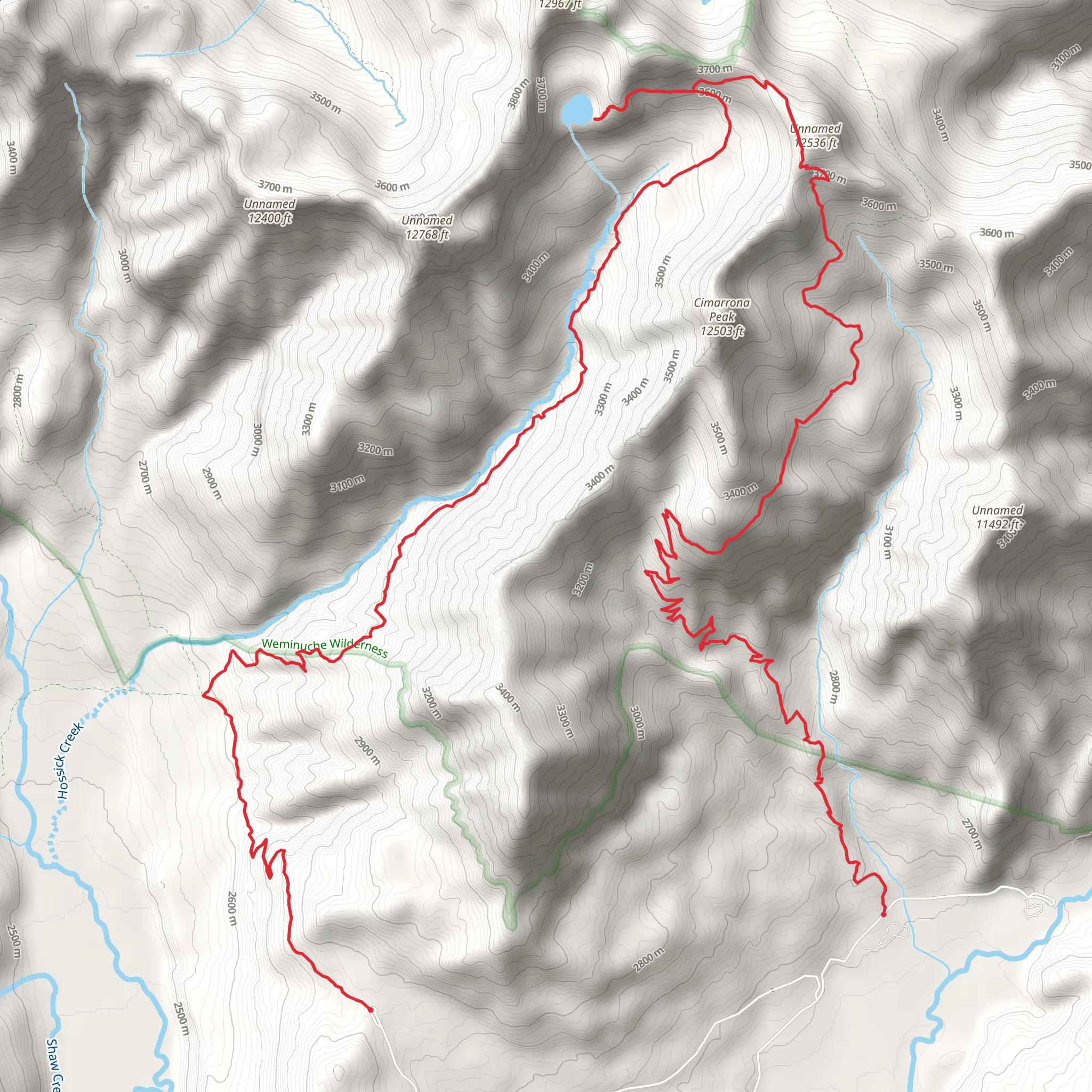 Cimarrona, Hossick Lake and Weminuche Trail mobile static map