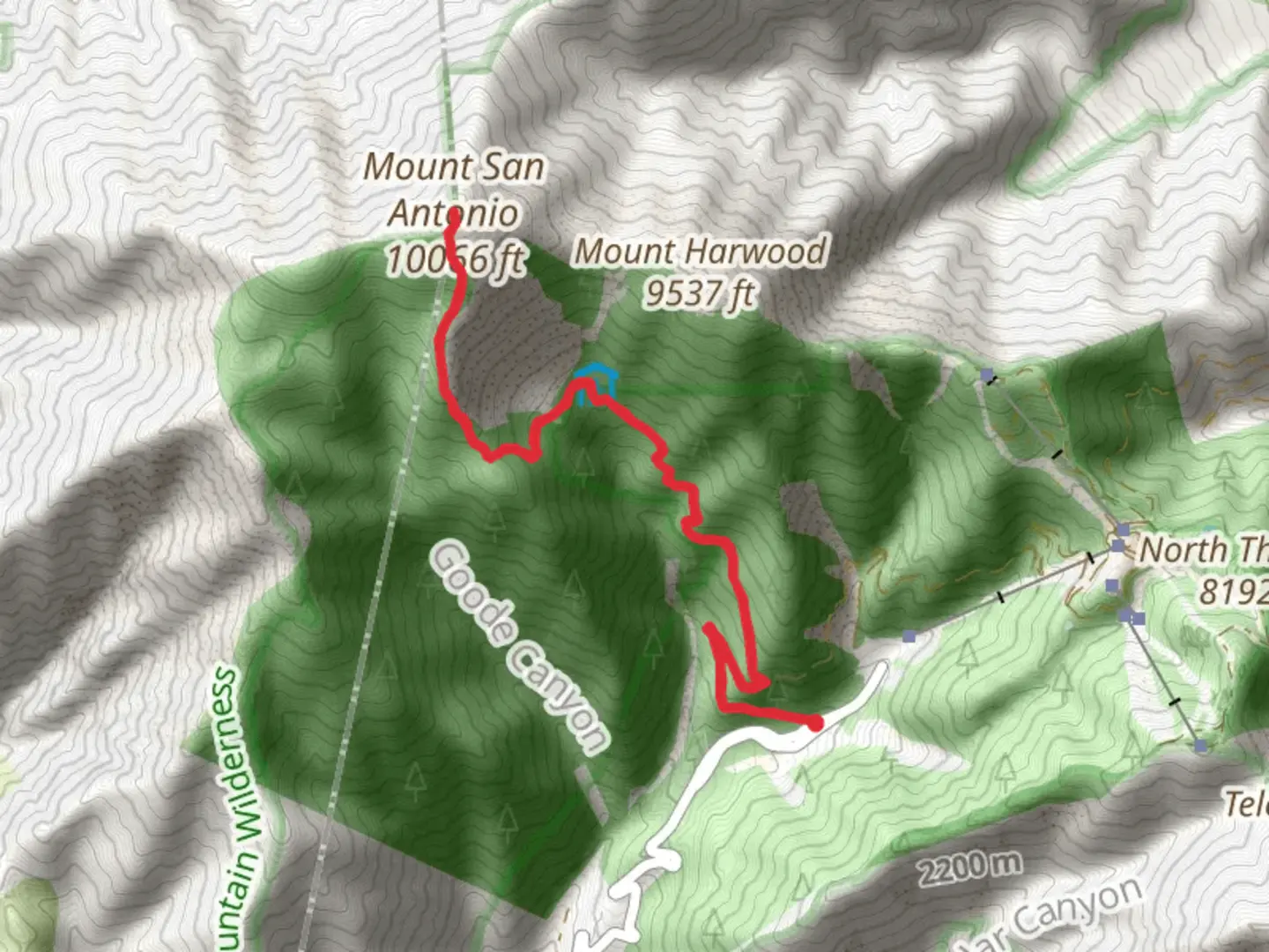 An image depicting the trail Mount San Antonio from Falls Road and its surrounding area.