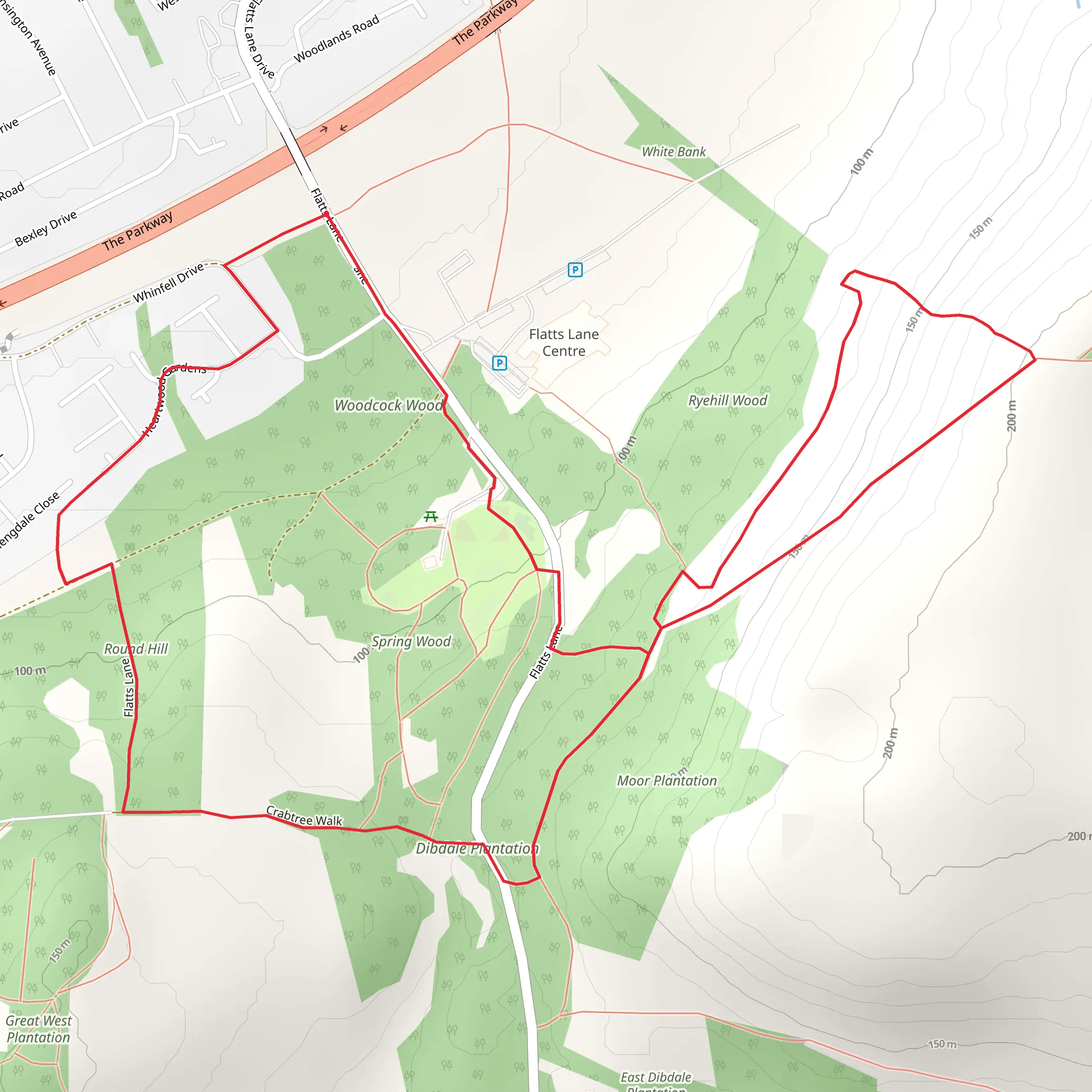 Flatts Lane Country Park Loop mobile static map