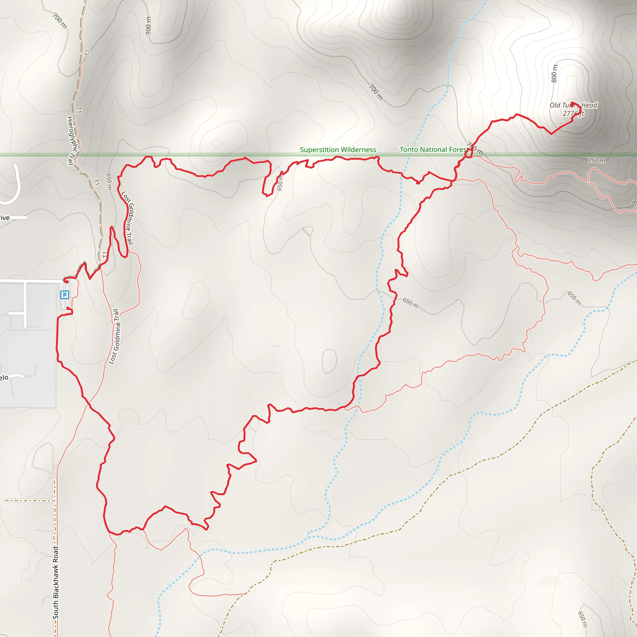 Old Turk's Head via Lost Goldmine Trail Loop mobile static map
