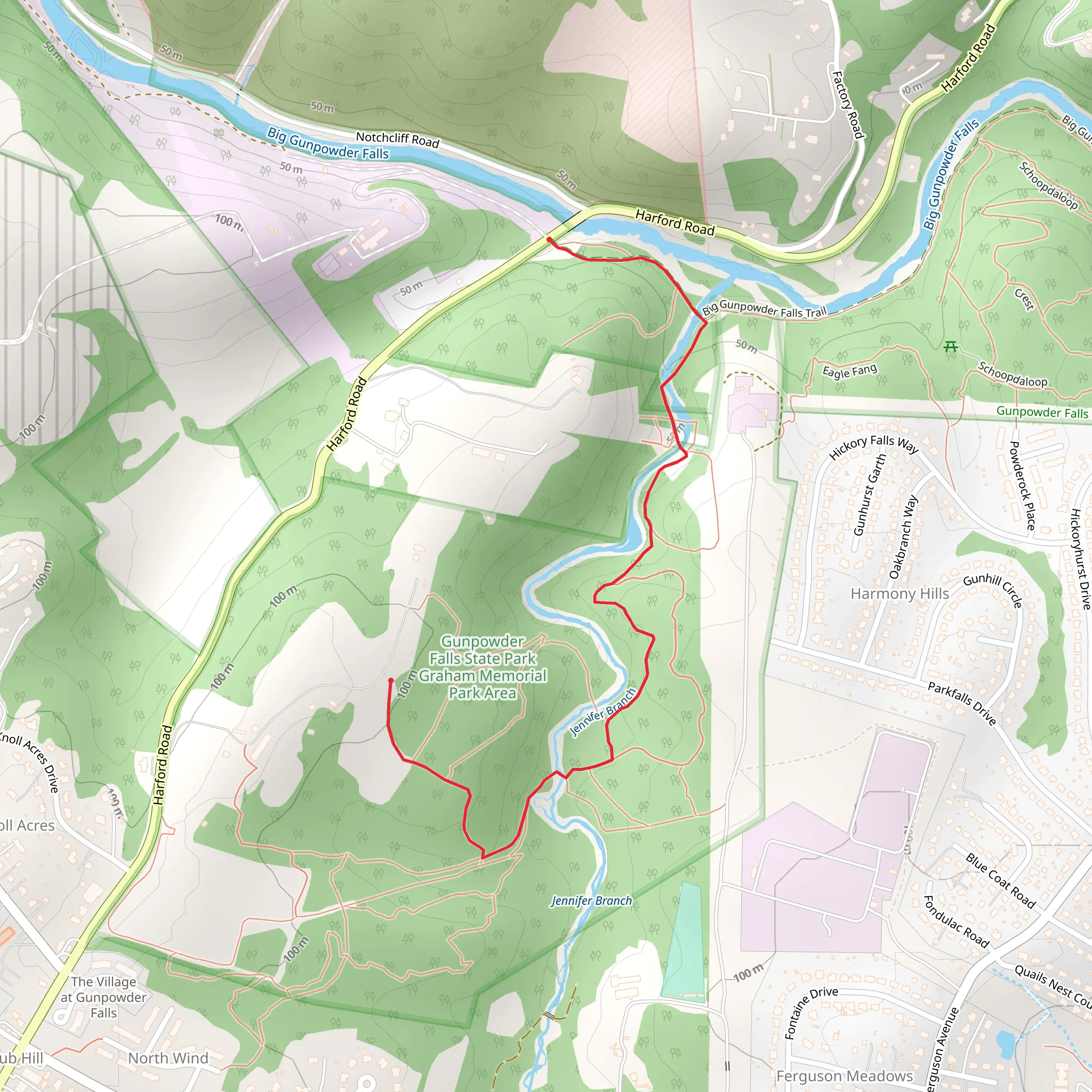 Jennifer Branch and Big Gunpowder Falls Trail mobile static map