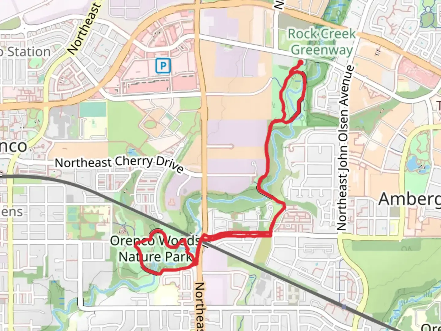 An image depicting the trail Rock Creek Trail from Orchard Park and its surrounding area.
