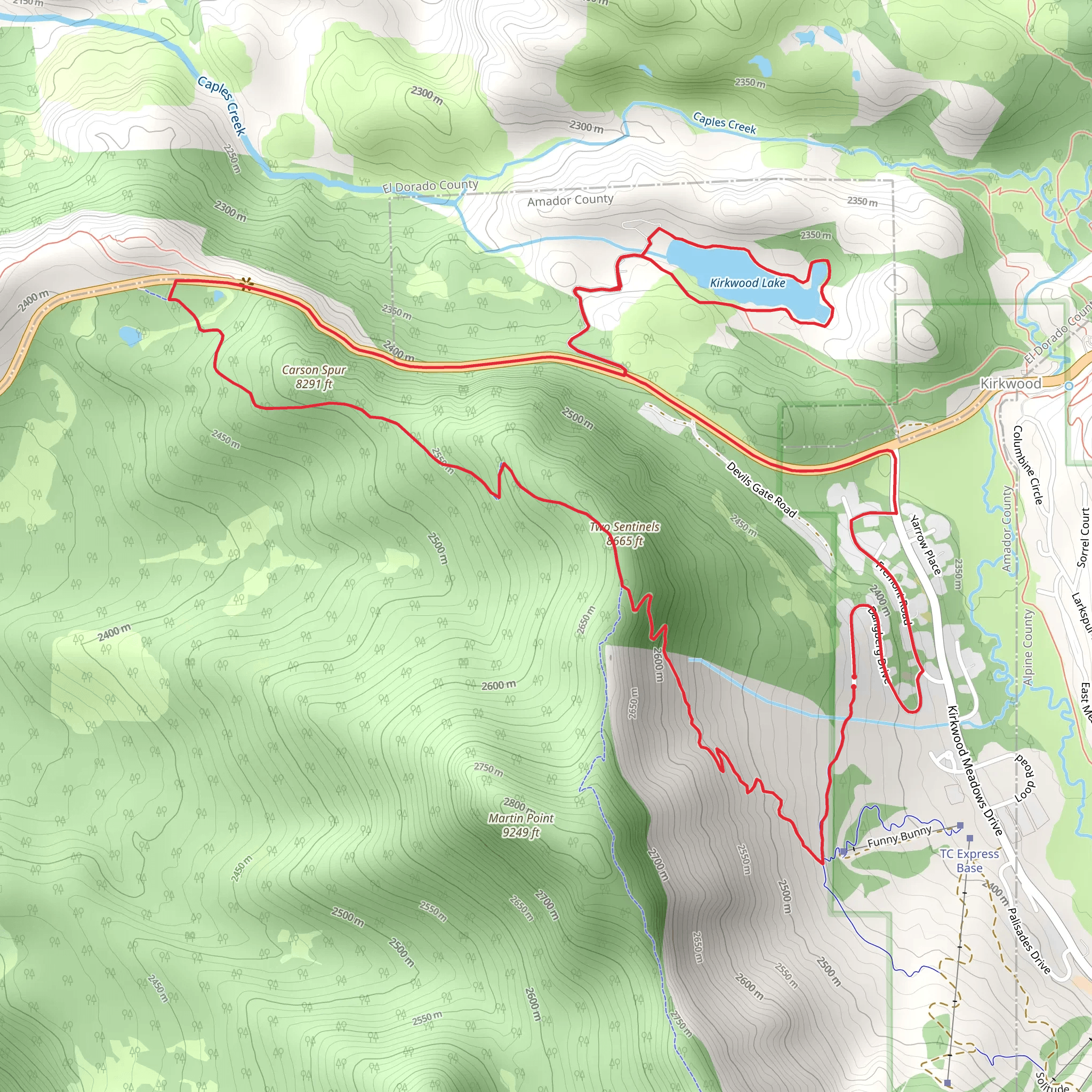 Sentinels, Thunder Mountain and Kirkwood Lake Loop mobile static map