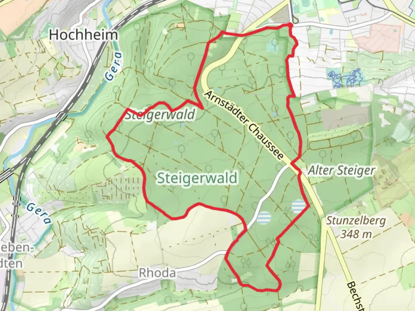 An image depicting the trail Erfurter Steigerwald Loop and its surrounding area.