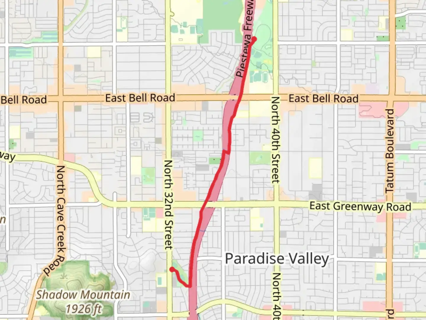 An image depicting the trail Paradise Valley Park to Venturoso Park and its surrounding area.
