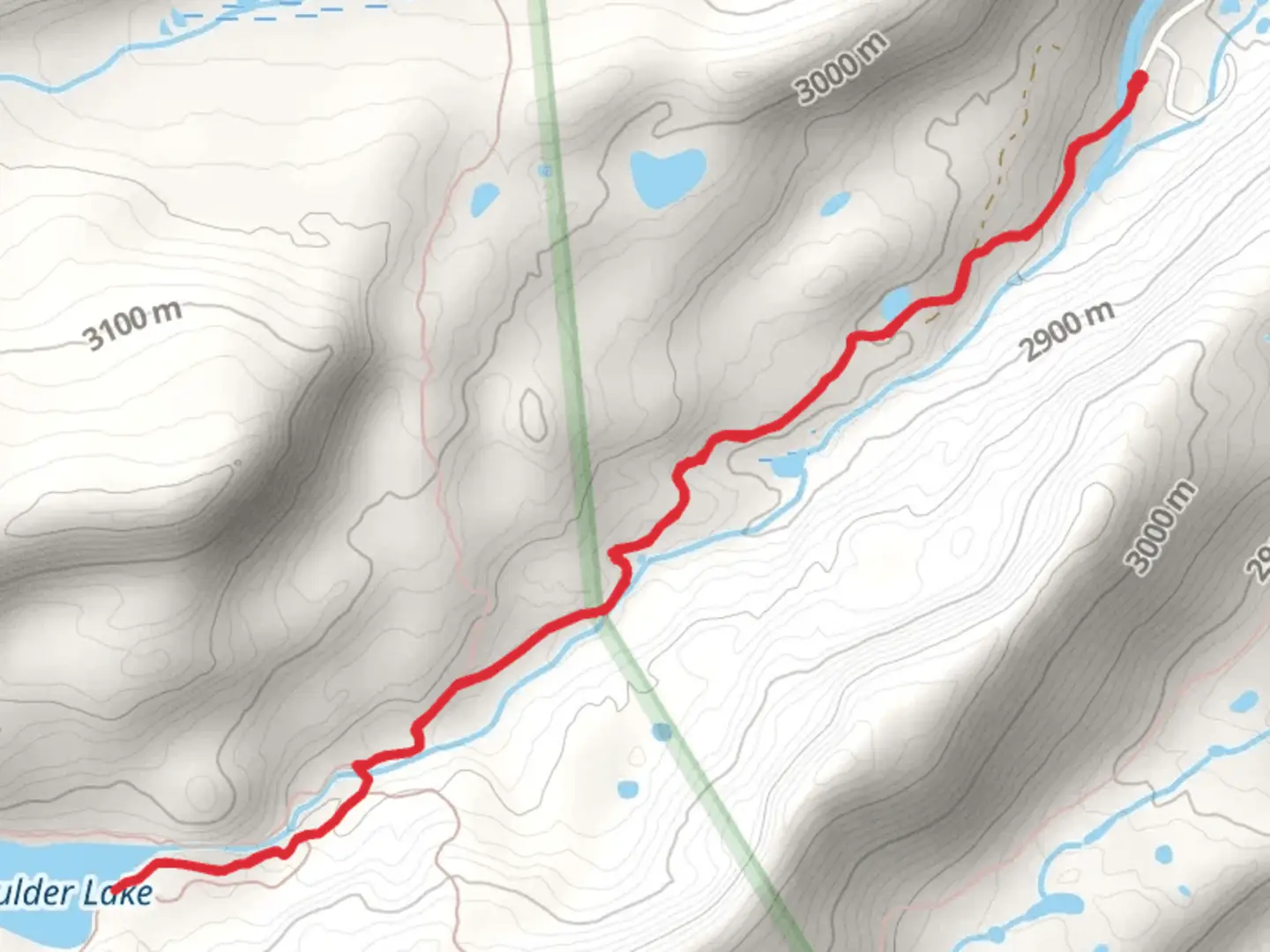 An image depicting the trail Boulder Lake from Meadowbrook Lane and its surrounding area.