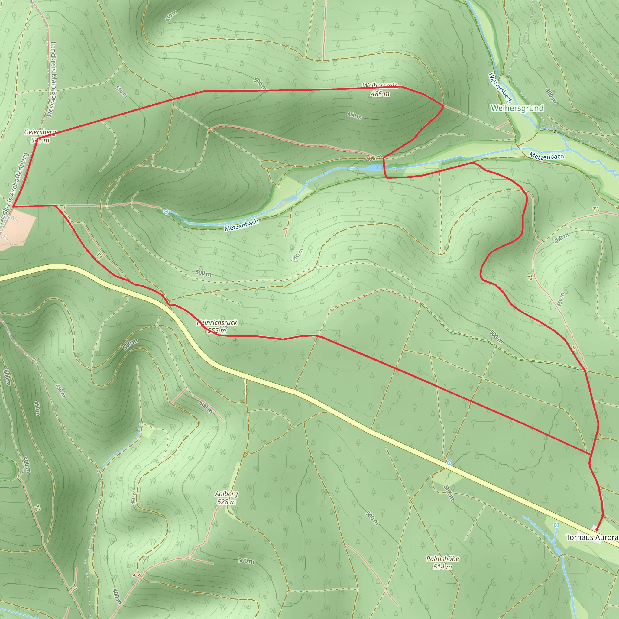 Weiherstrain via Heunweg mobile static map