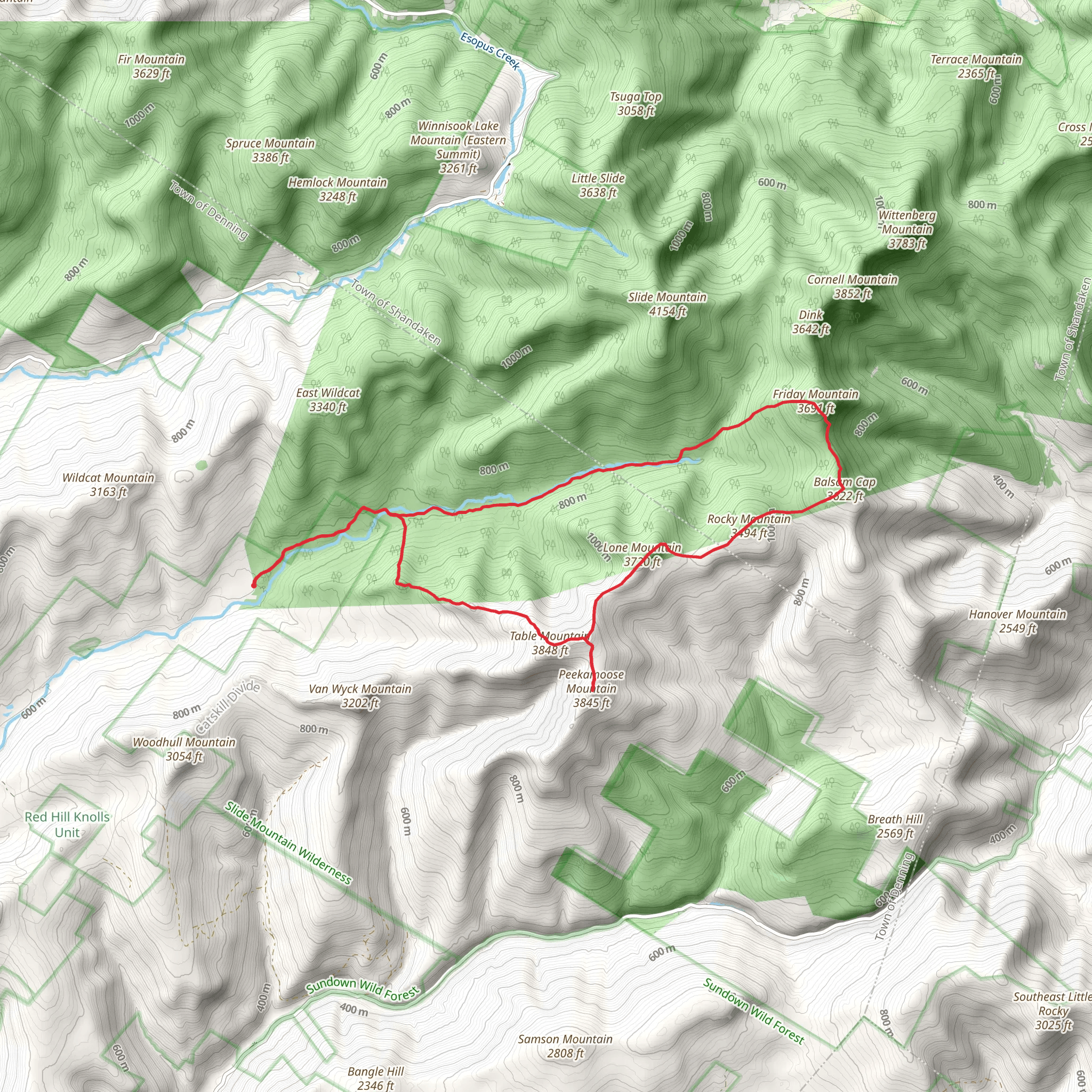 Table Mountain - Peekamoose Mountain - Balsam Cap Loop mobile static map