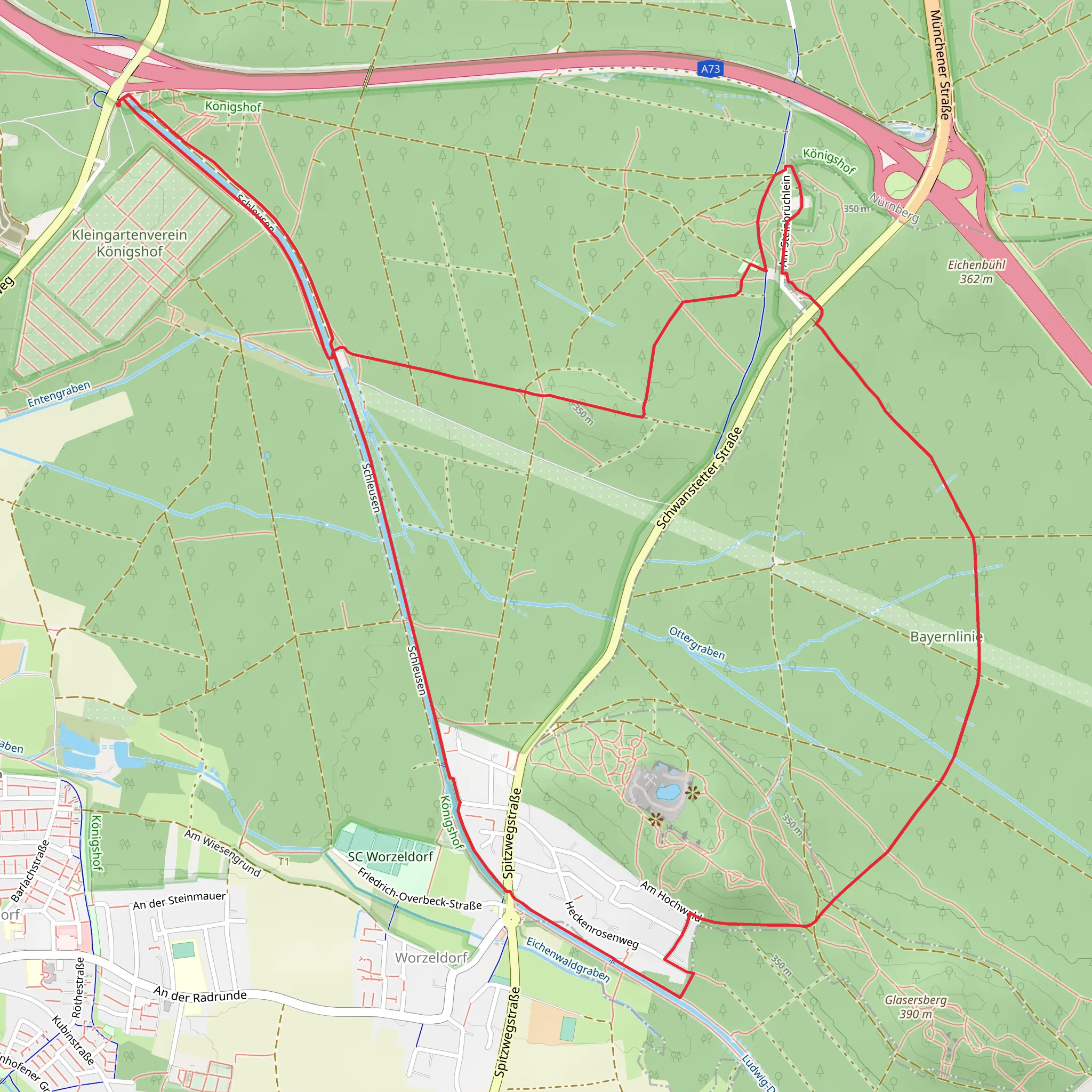 Laende Worzeldorf and Nürnberg-Langwasser - Pilenreuth and Schleusen mobile static map