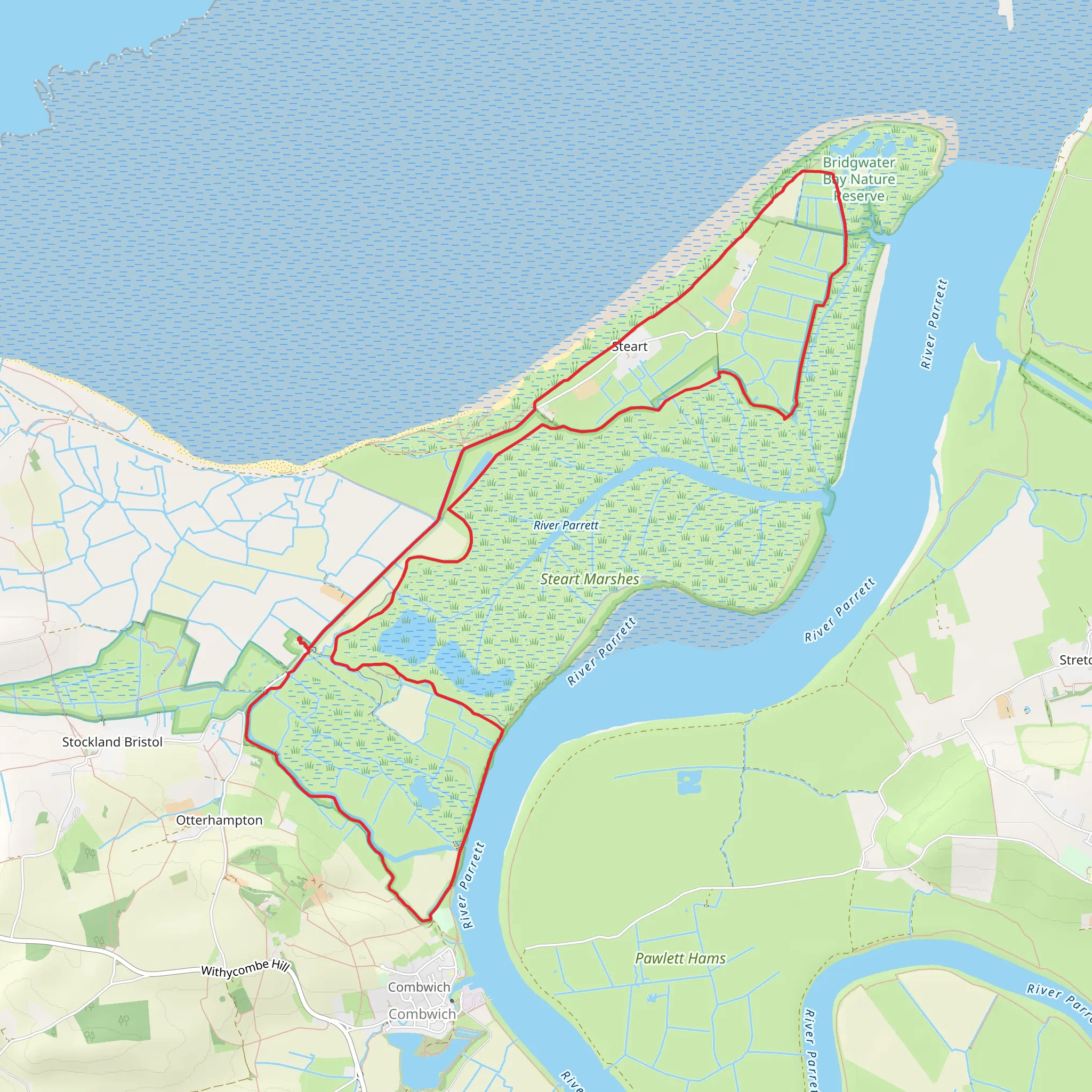 Steart Marshes and Bridgewater Bay via River Parrett Trail mobile static map