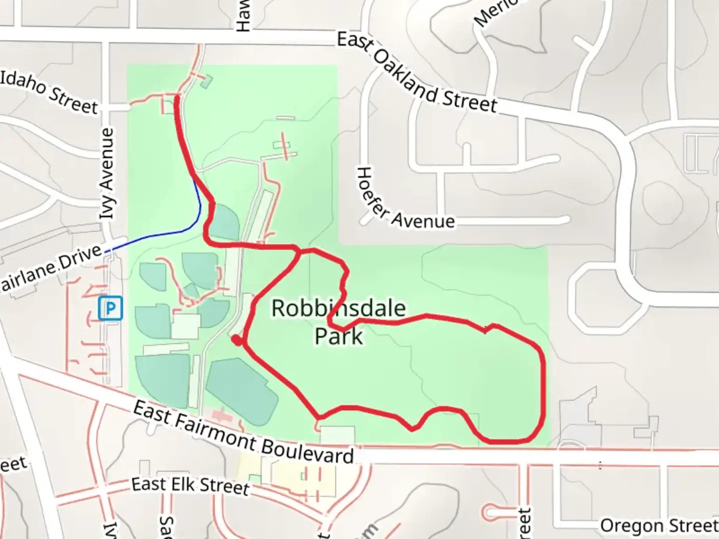 An image depicting the trail Robbinsdale Park Loop and its surrounding area.