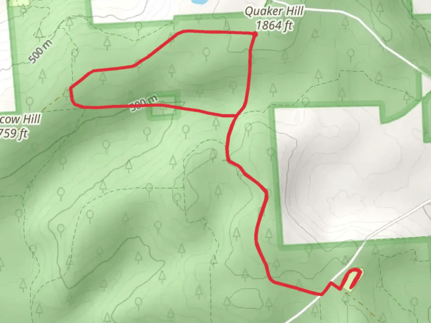 An image depicting the trail Quaker Hill - Brown Road Loop and its surrounding area.