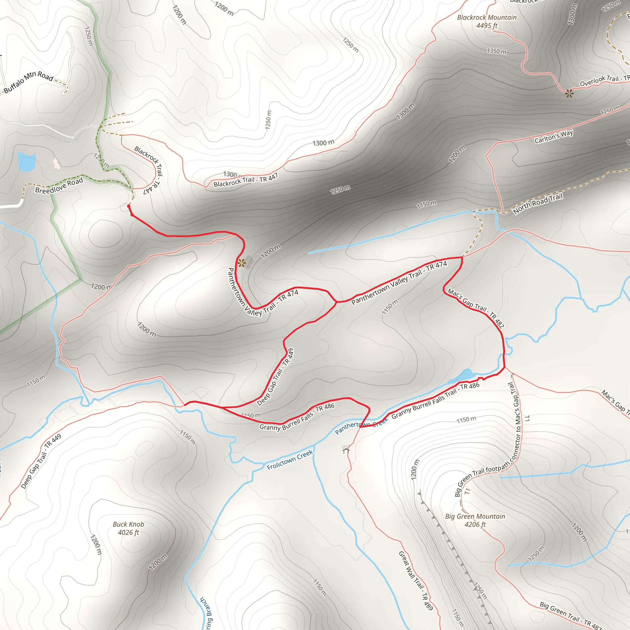 Panthertown Valley, Deep Gap and Granny Burrell Falls Loop Trail mobile static map