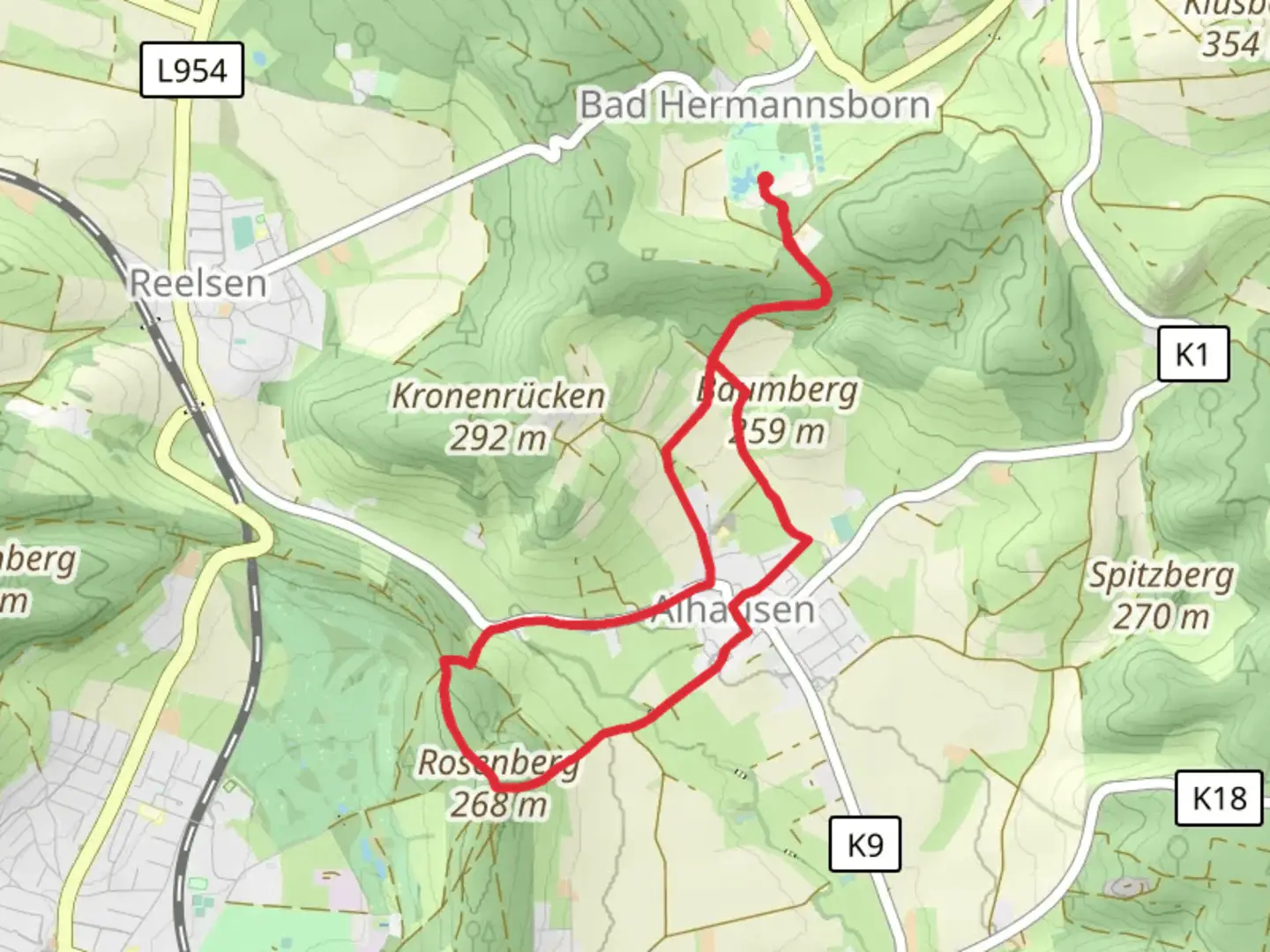 An image depicting the trail Friedrich Wilhelm Weber Weg and Hoelderlinweg and its surrounding area.