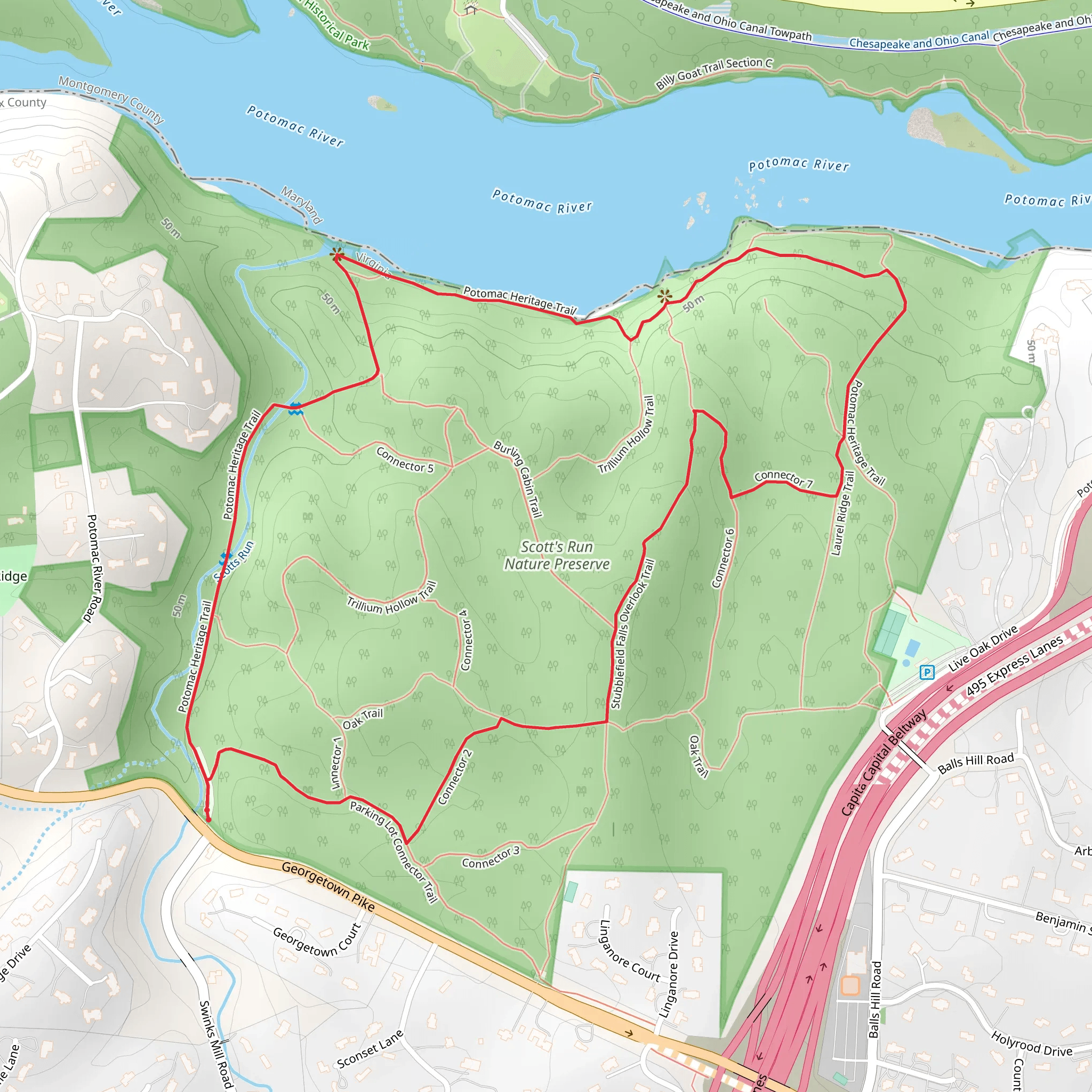 Oak Trail and Potomac Heritage Trail mobile static map
