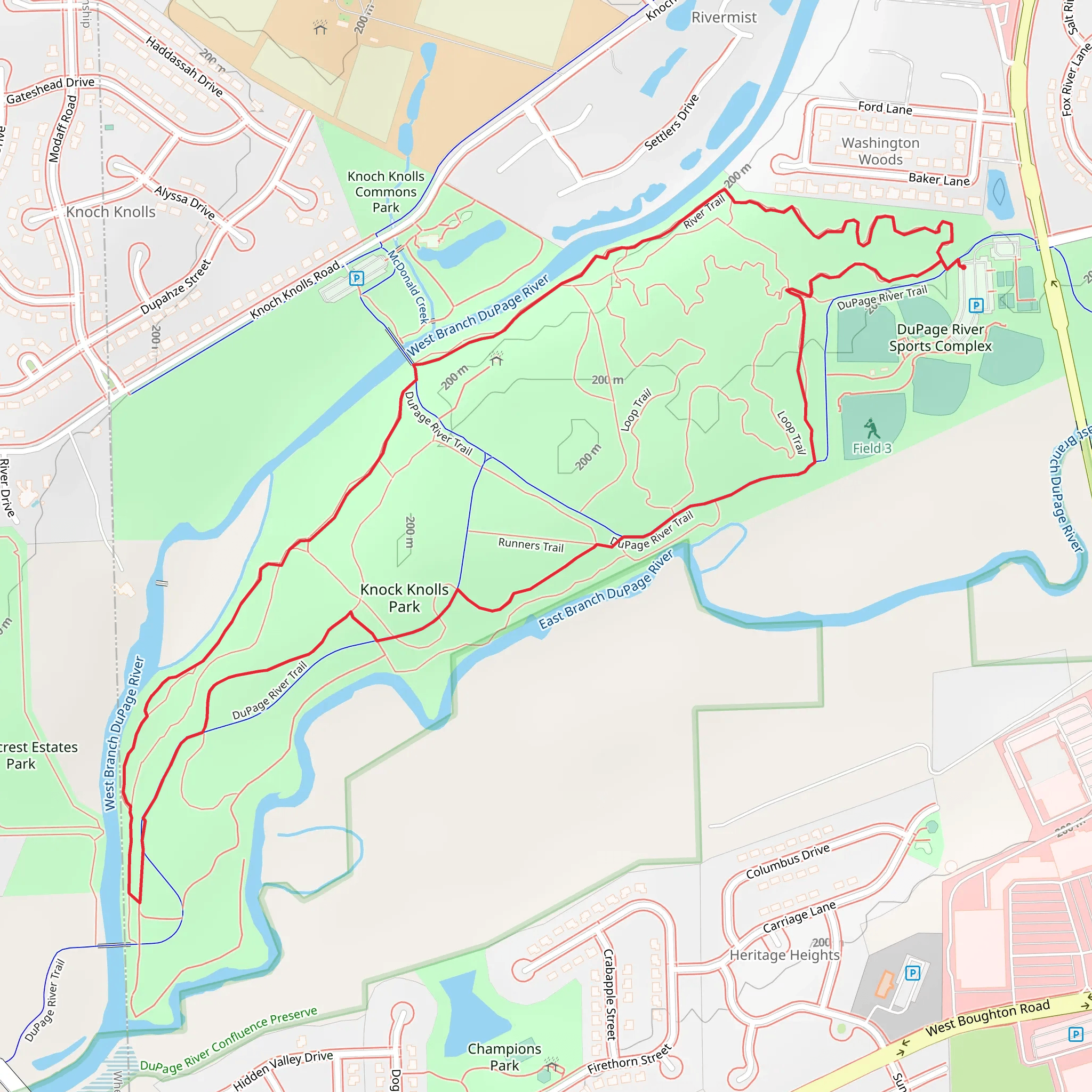 DuPage River and River Loop Trail - Knock Knolls Park mobile static map