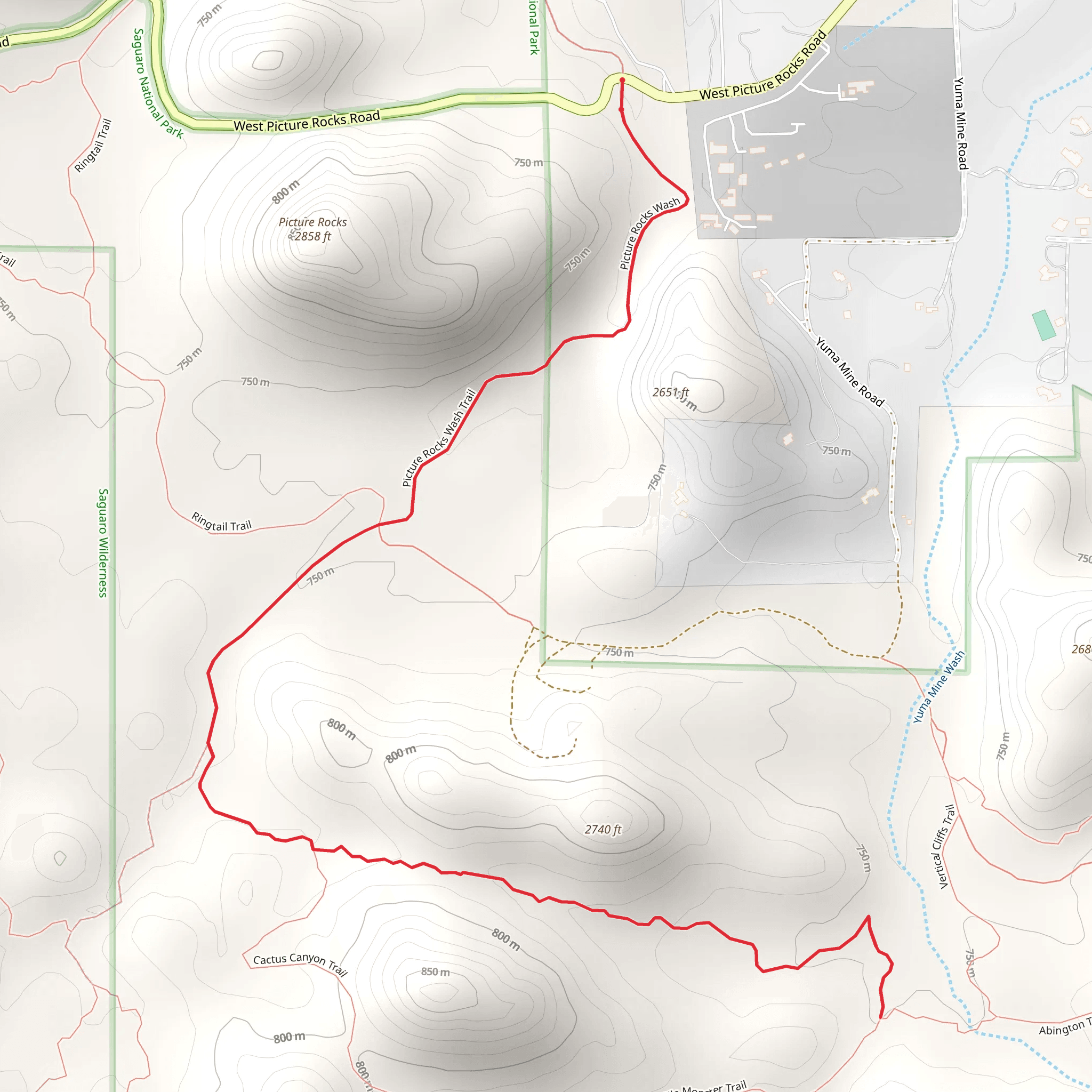 Coyote Pass via Picture Rocks Wash Trail mobile static map