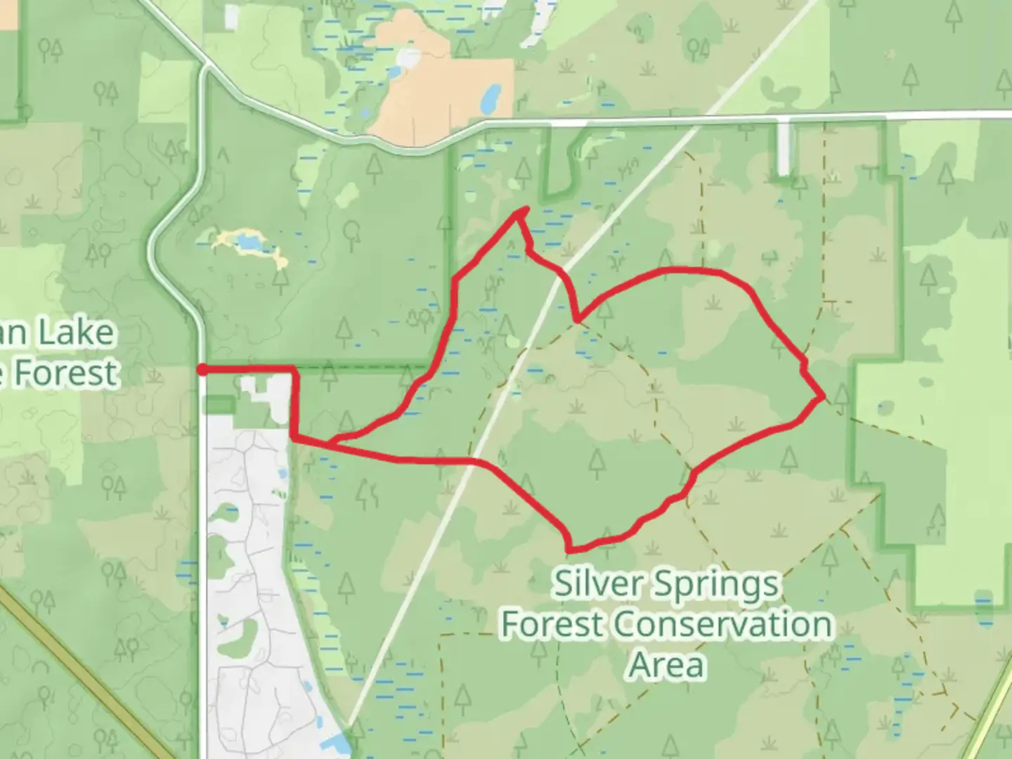An image depicting the trail Red Blaze Loop Trail - Short and its surrounding area.