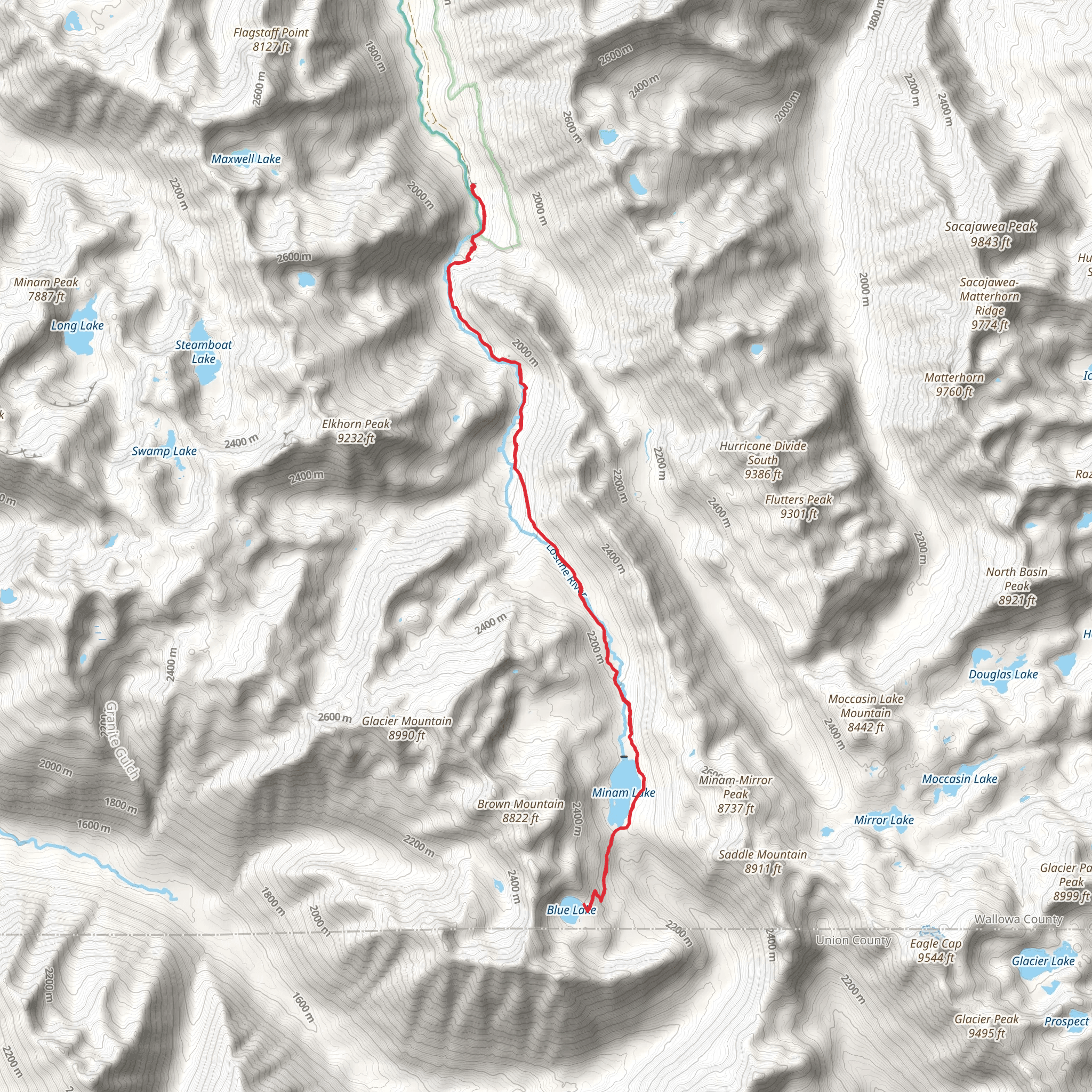 Blue Lake via Minam Lake Trail mobile static map
