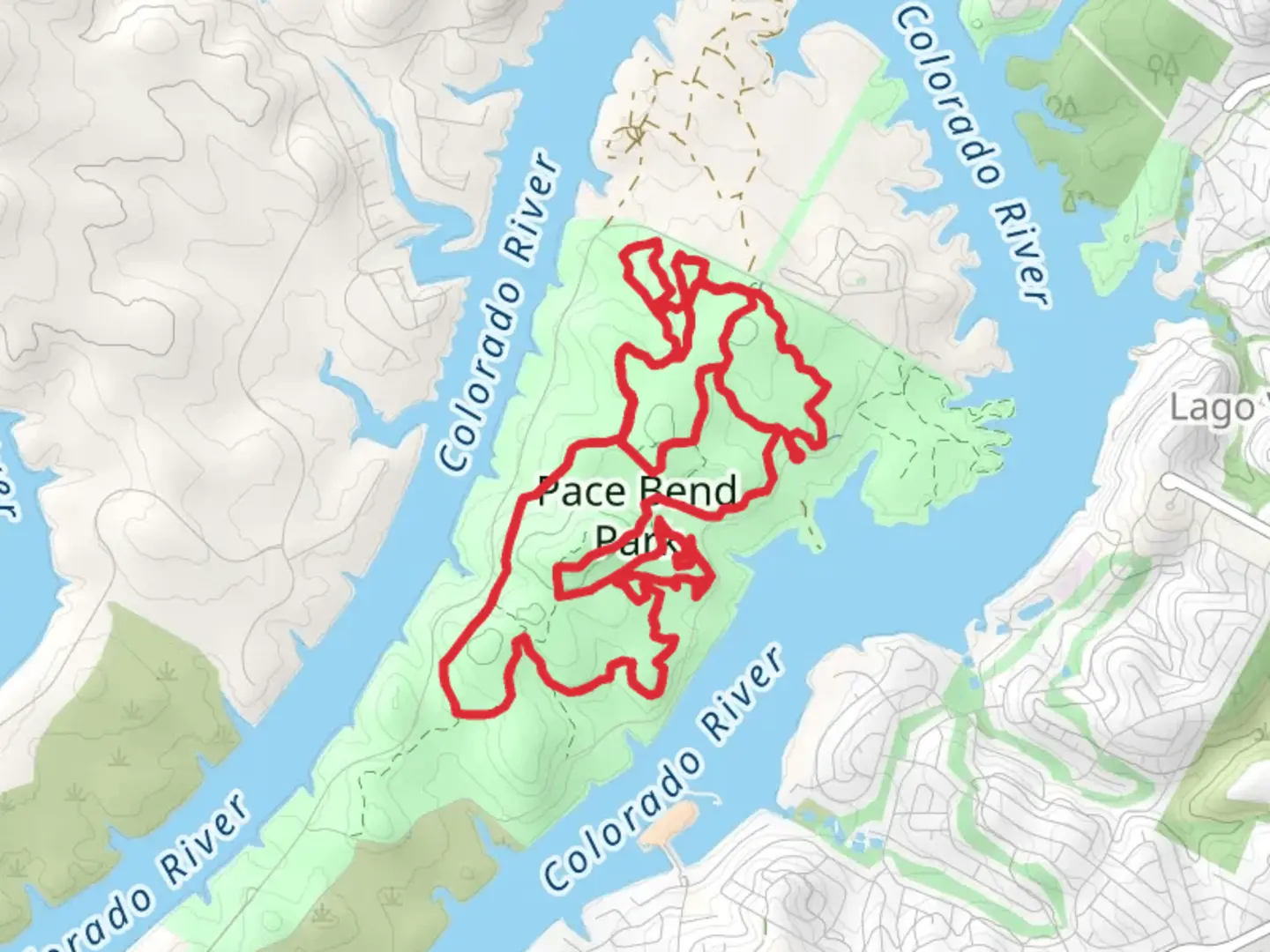 An image depicting the trail Pace Bend Park Loop and its surrounding area.