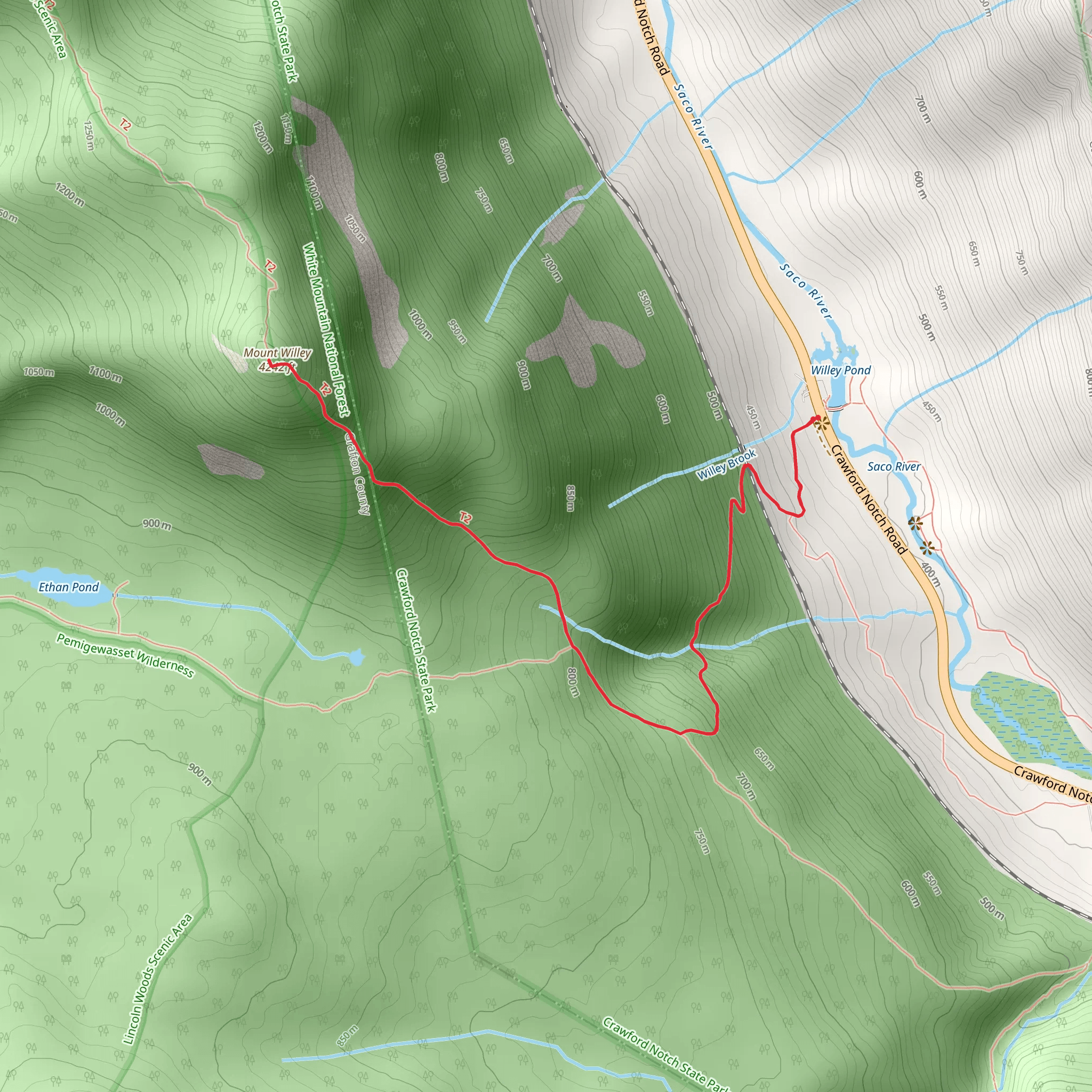 Mount Willey via Kedron Flume Trail mobile static map