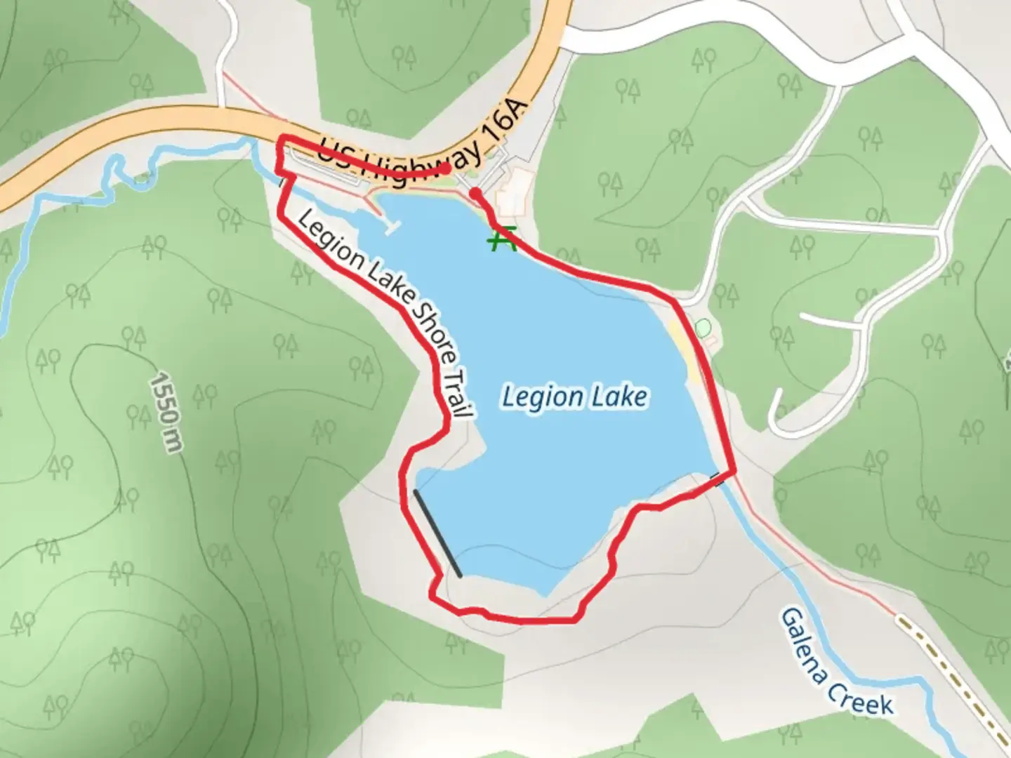 An image depicting the trail Legion Lake Loop and its surrounding area.