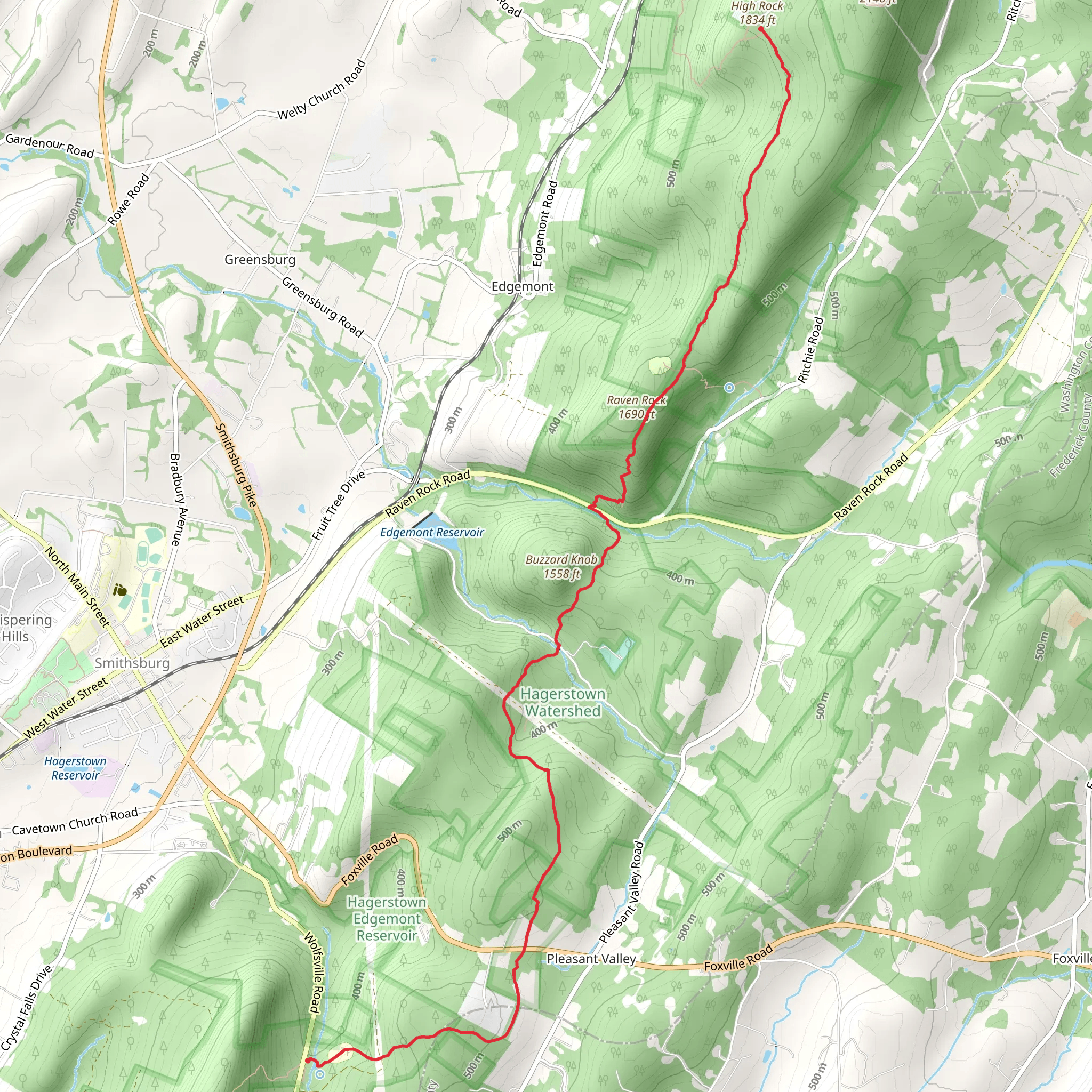 Buzzard Knob and Raven Rock via Appalachian Trail mobile static map