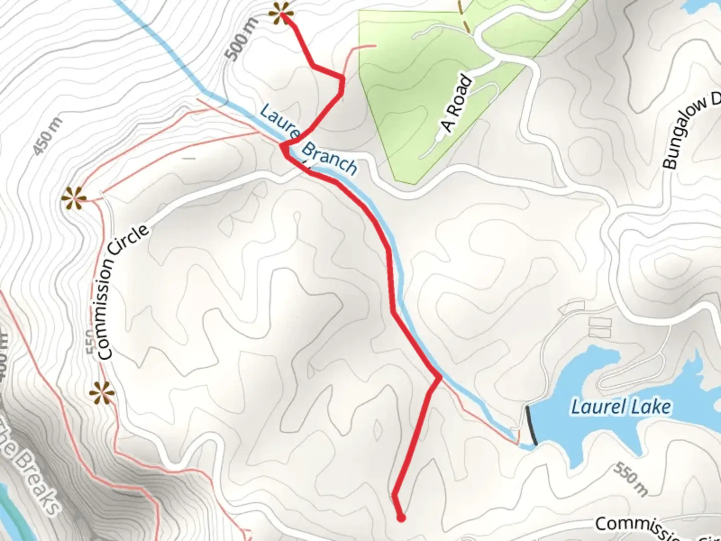 An image depicting the trail Laurel Branch Trail and its surrounding area.
