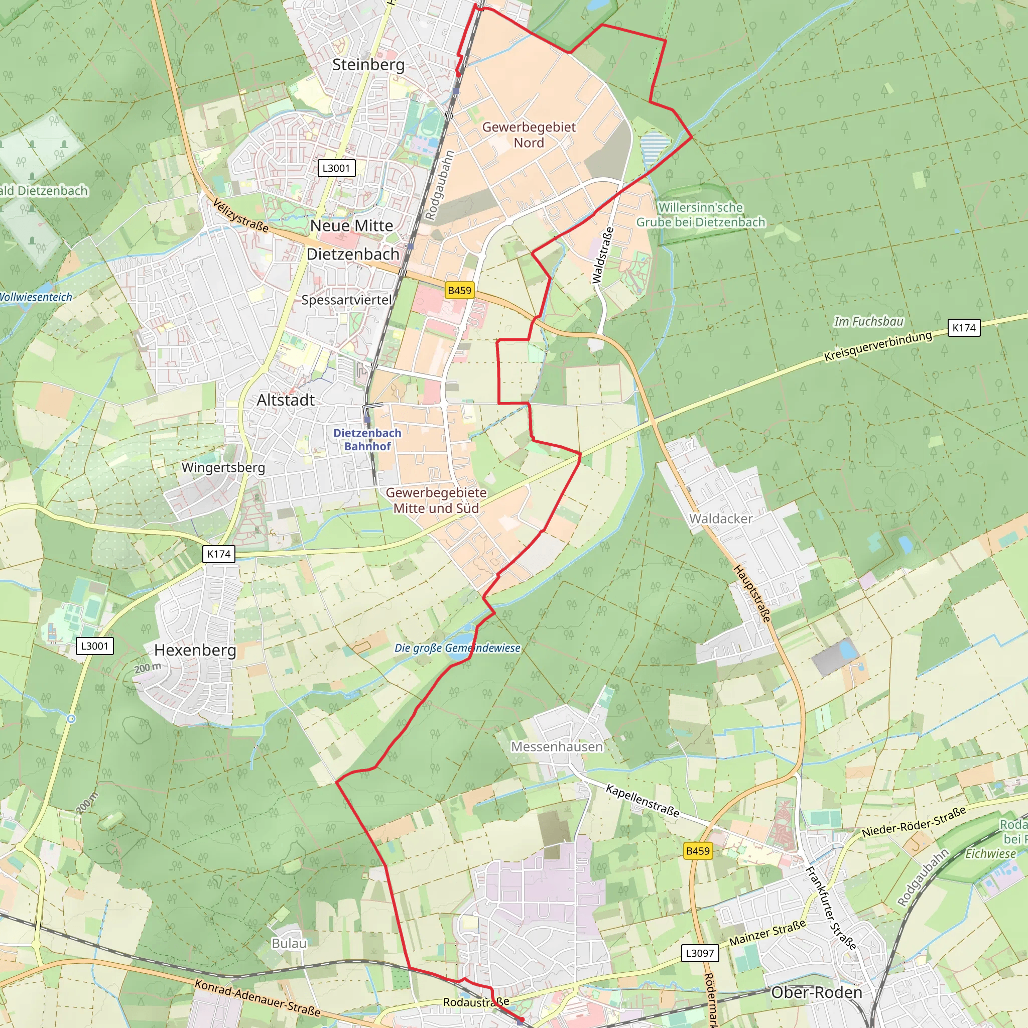 Urberach to Dietzenbach Steinberg Walk mobile static map