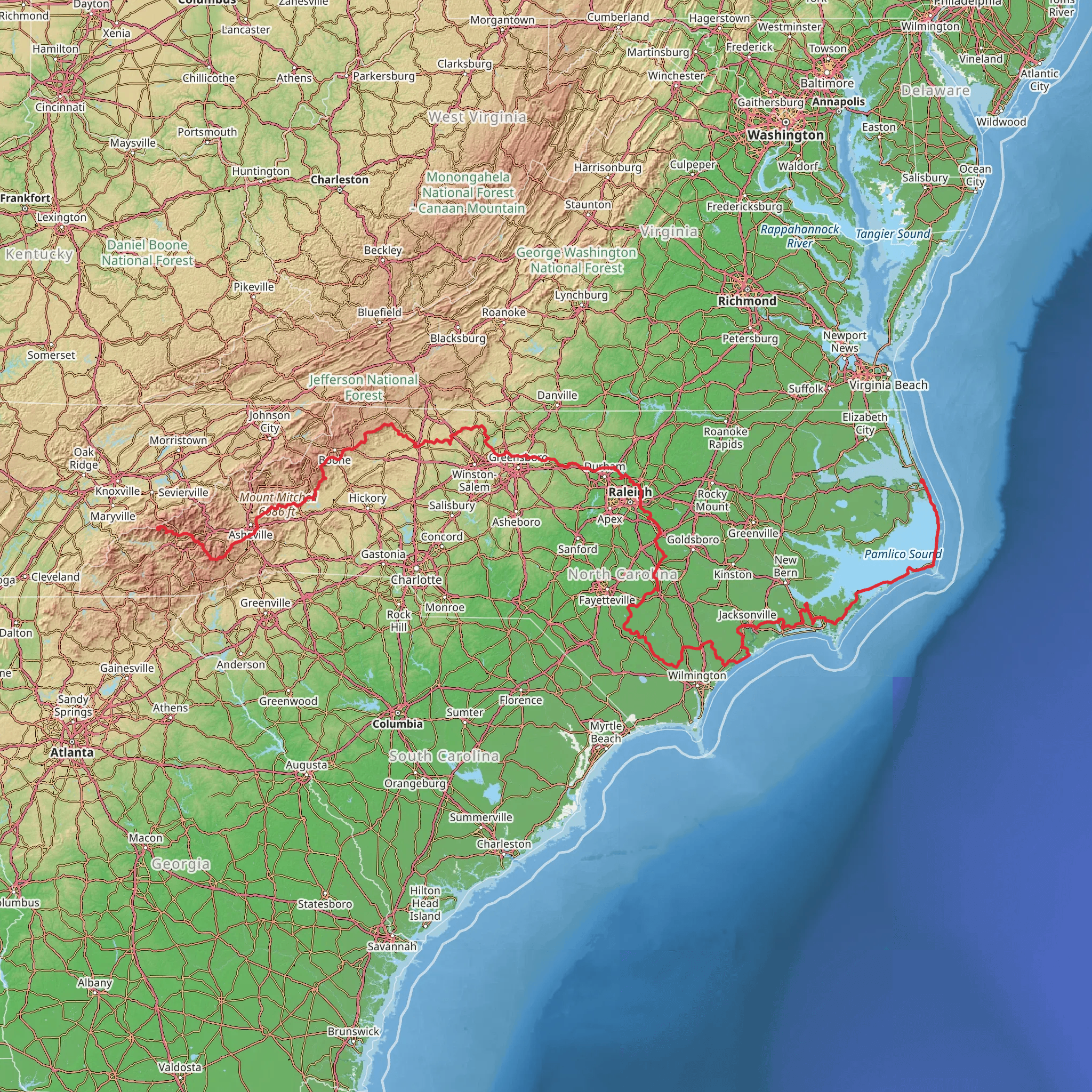 Mountains-to-Sea Trail mobile static map