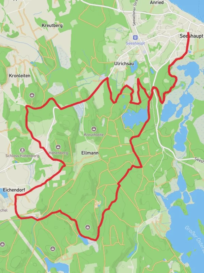 An image depicting the trail Seeshaupt, Frechensee and Lauterbacher Wald Loop and its surrounding area.