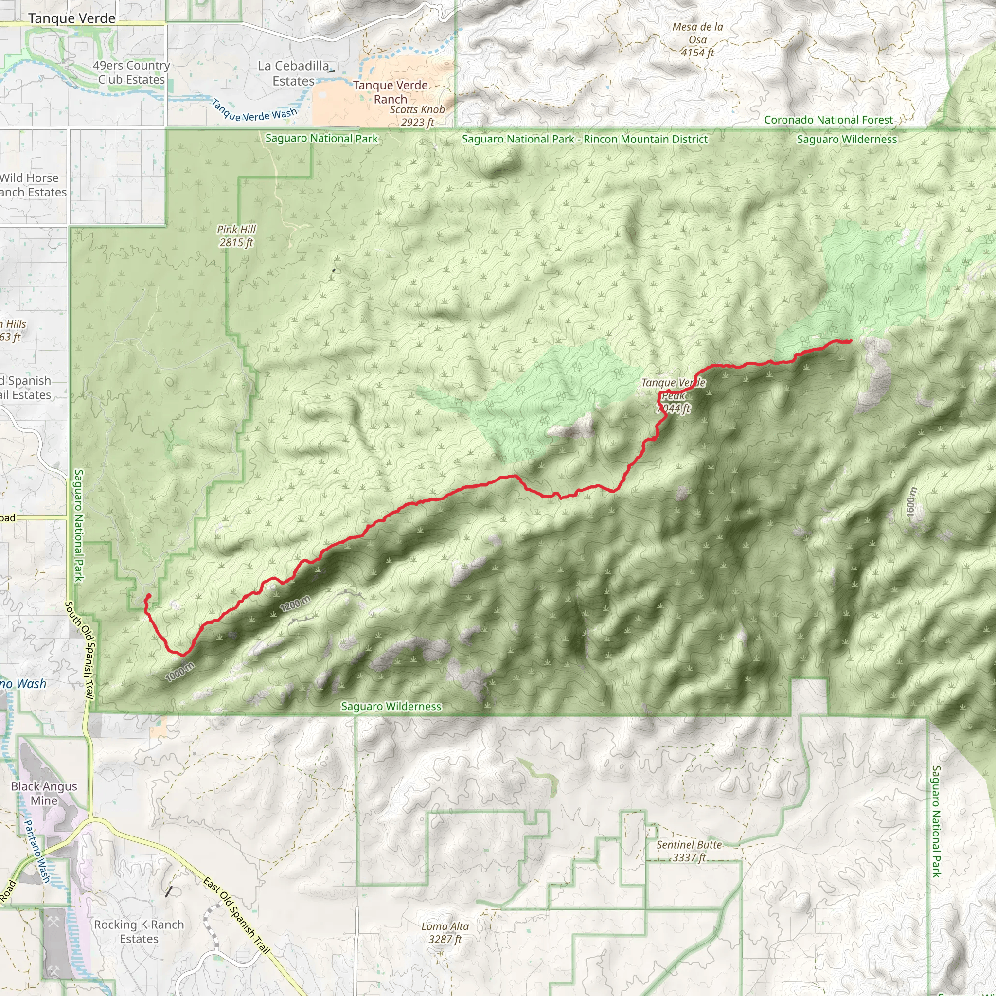 Cow Head Saddle via Tanque Verde Ridge Trail mobile static map