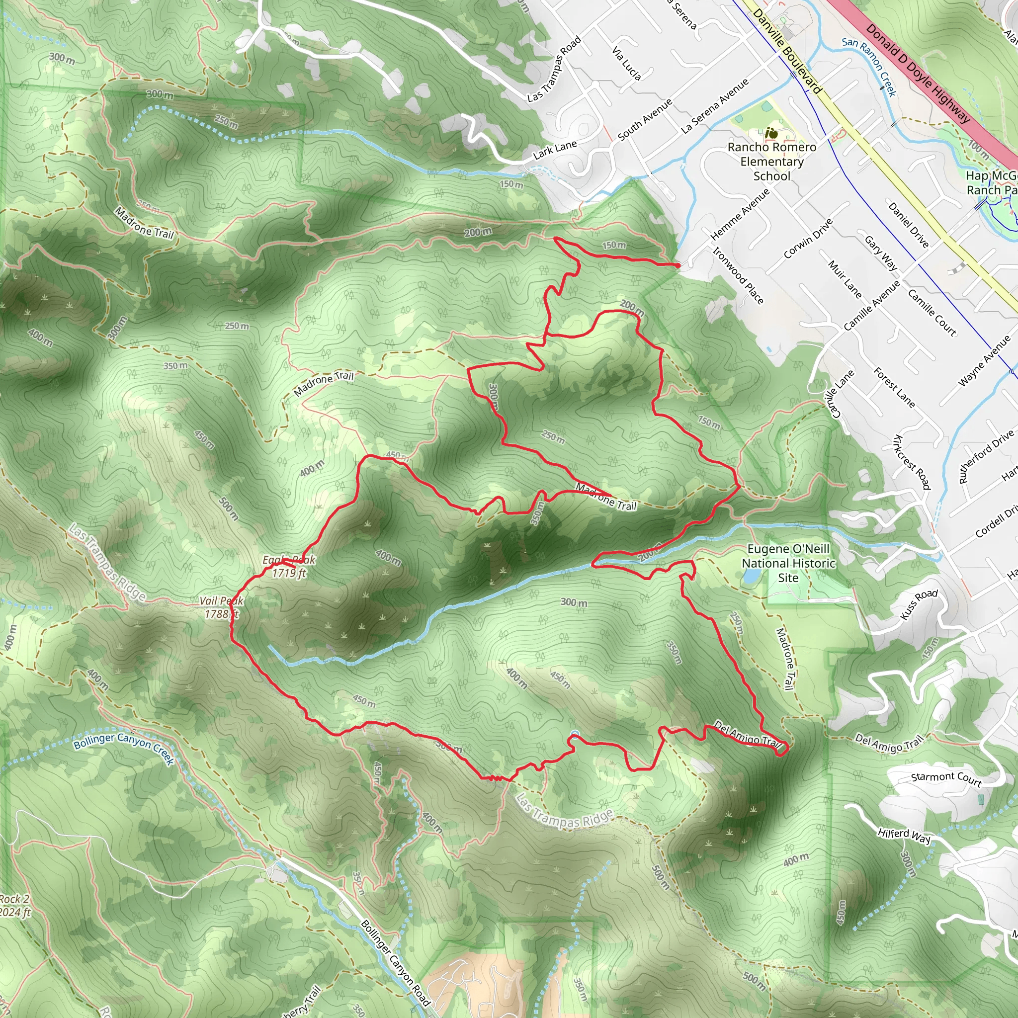 Eagle Peak - Las Trampas Ridge and Calaveras Ridge - Virgil Williams Loop Trail mobile static map