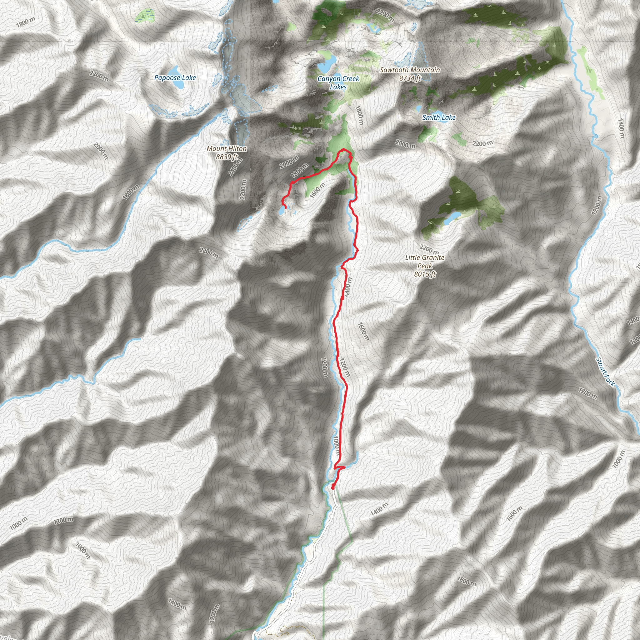 Boulder Creek Lakes via Canyon Creek Trail mobile static map