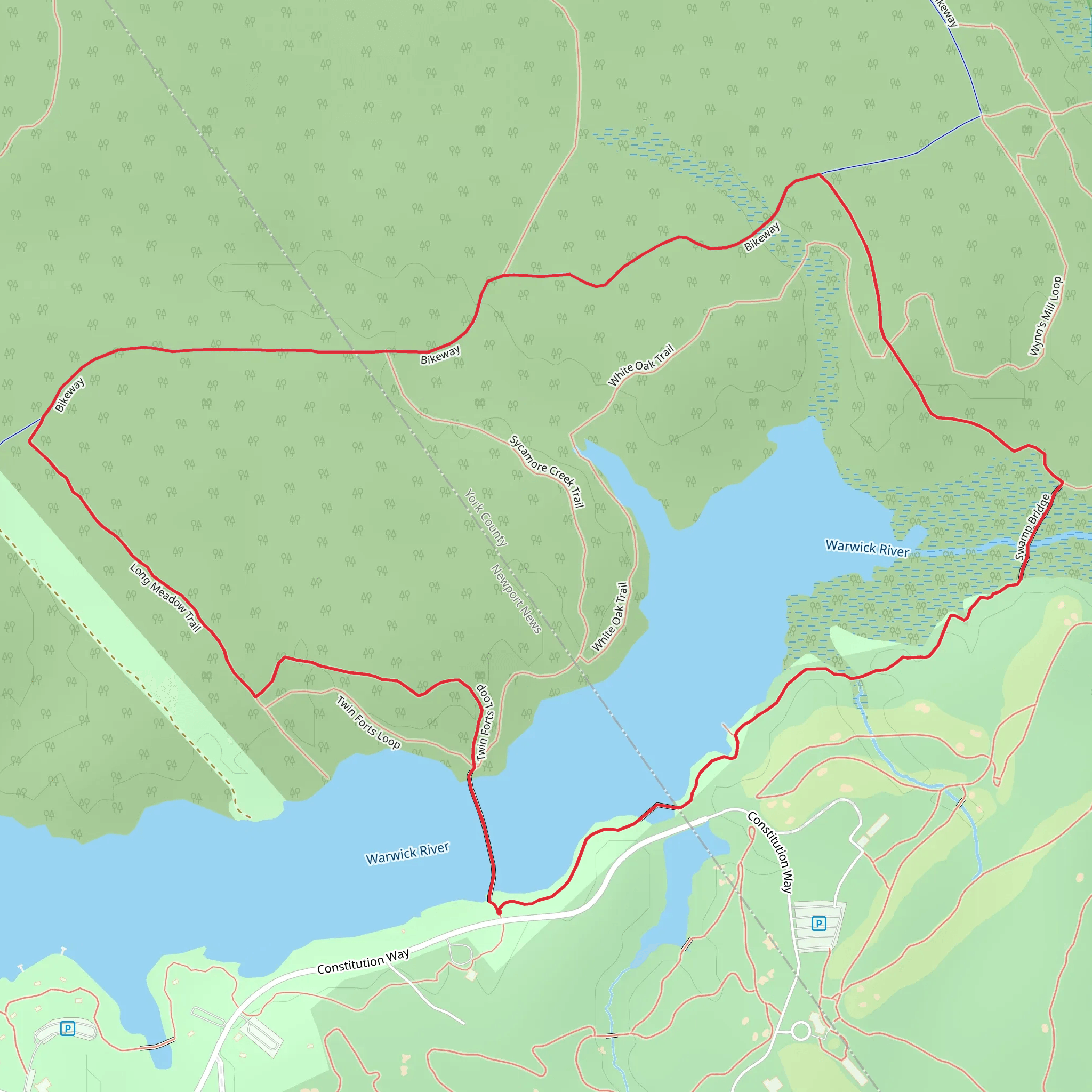 Newport News Park and Warwick River Loop mobile static map