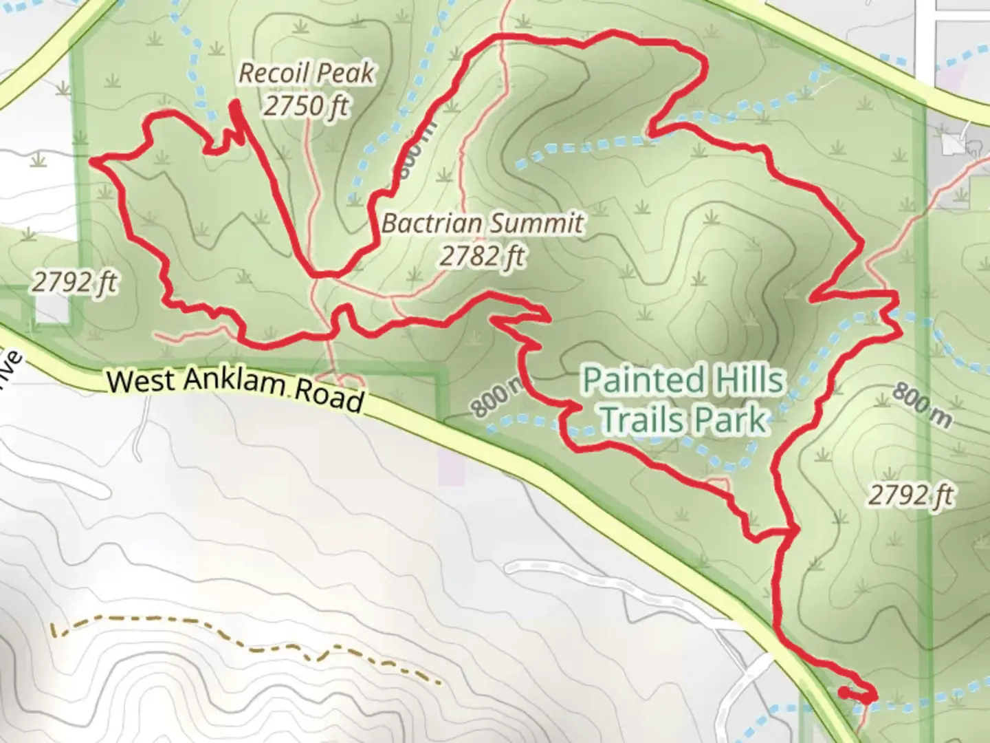 An image depicting the trail Slingshot, Monsoon and Mosaic Loop Trail and its surrounding area.